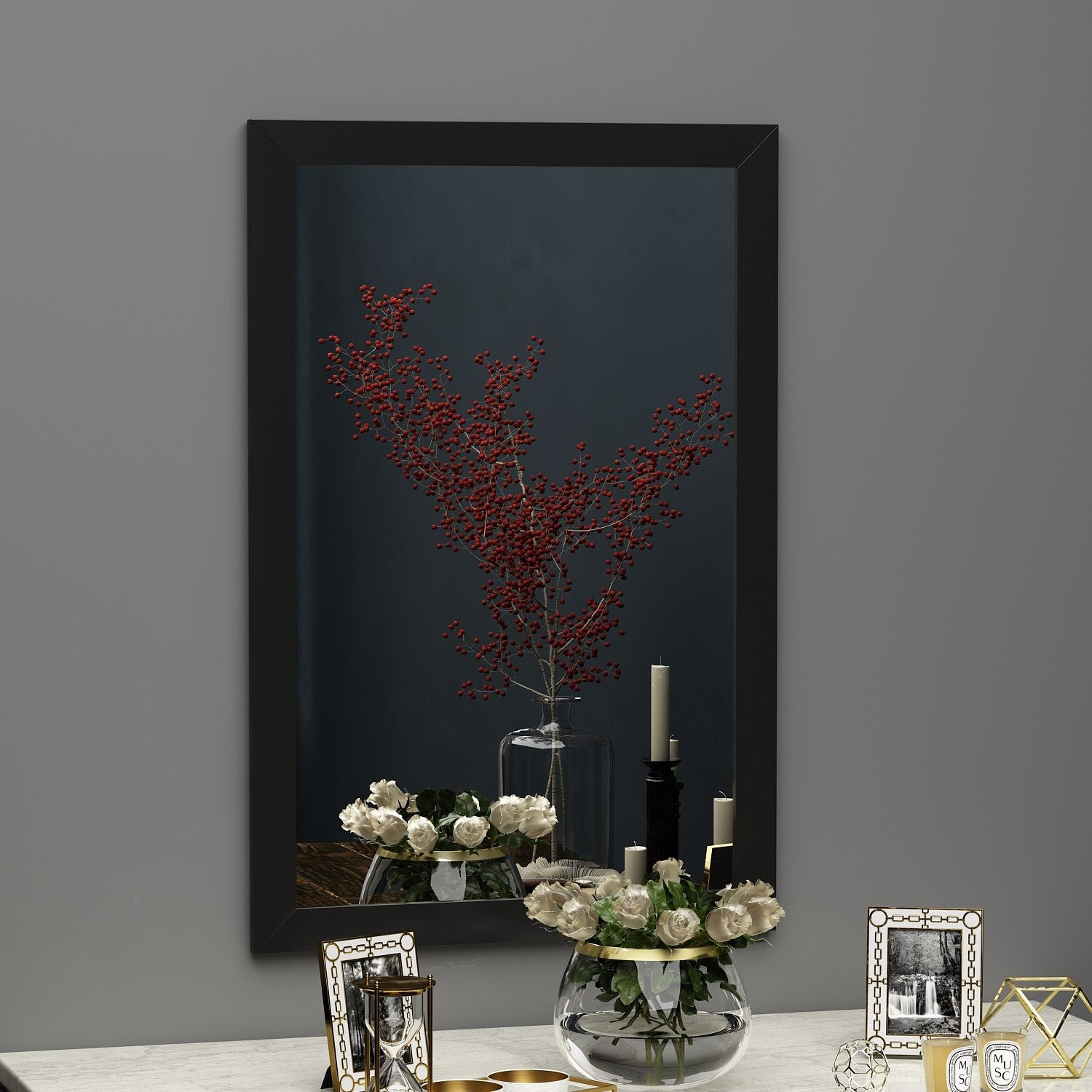 Espelho de cômoda elegante preto, 50 x 75 cm | 100% MDF, Flotal-E ecológico | Design de parede, perfeito para quartos e closets modernos