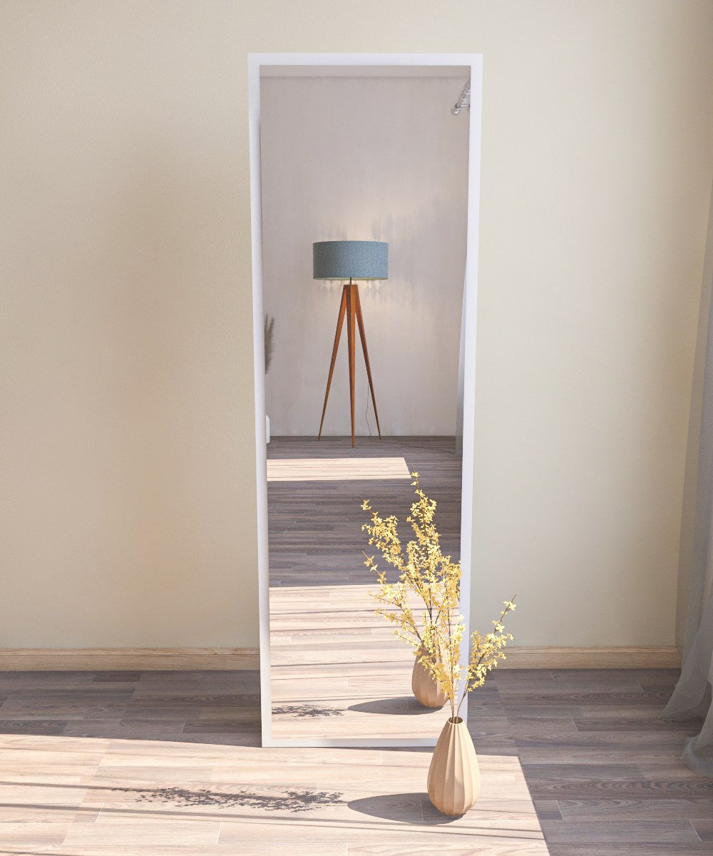 Espelho de chão elegante, 50 cm x 160 cm, 100% MDF, Flotal-E ecológico, montável na parede, design branco elegante para decoração moderna de casa