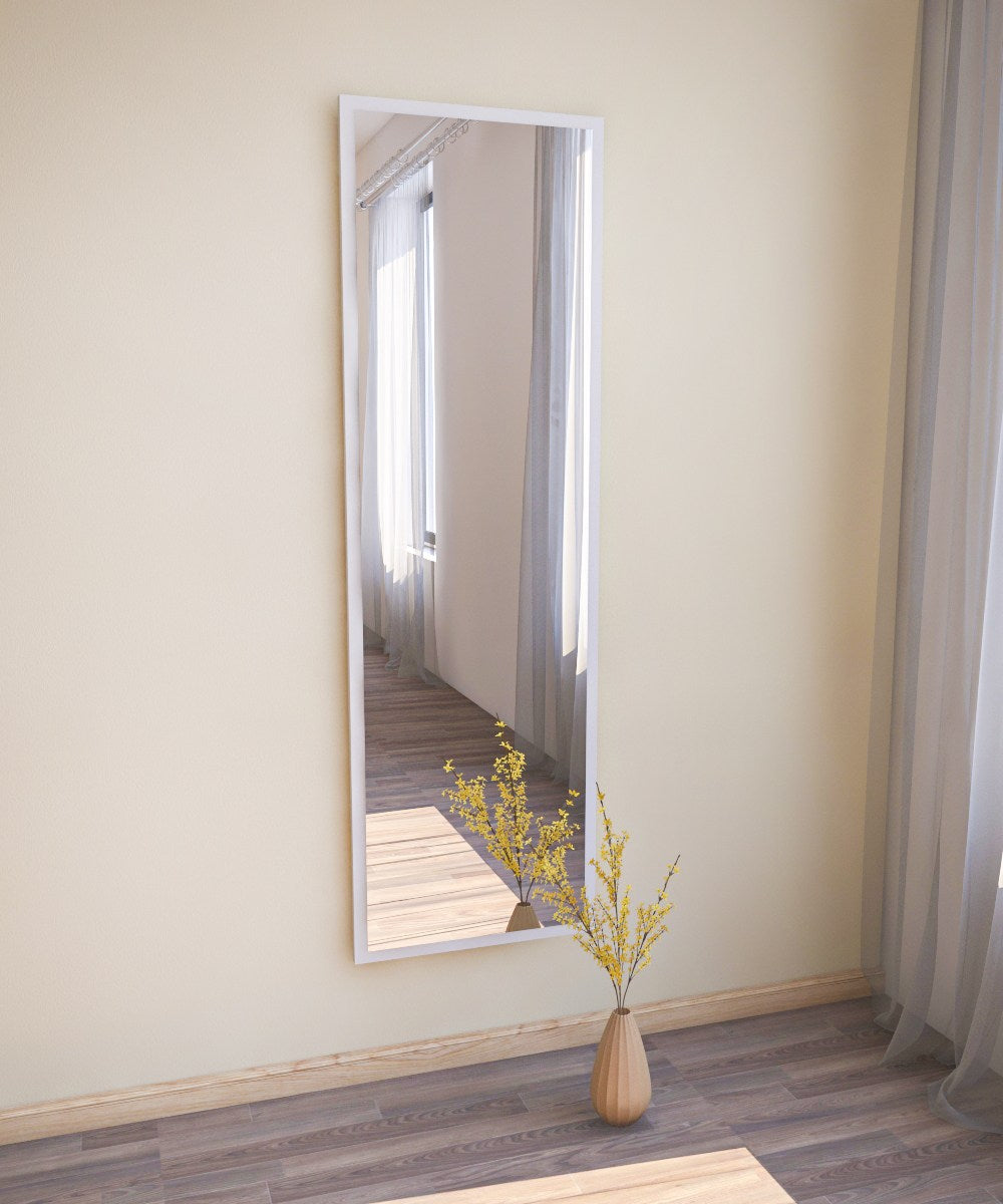 Espelho de chão elegante, 50 cm x 160 cm, 100% MDF, Flotal-E ecológico, montável na parede, design branco elegante para decoração moderna de casa