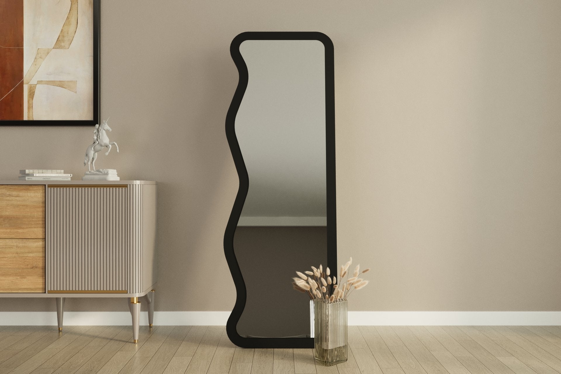Espelho de parede elegante preto, 50 x 160 cm | 100% MDF, design ecológico Flotal-E | Perfeito para decoração moderna e espaços elegantes
