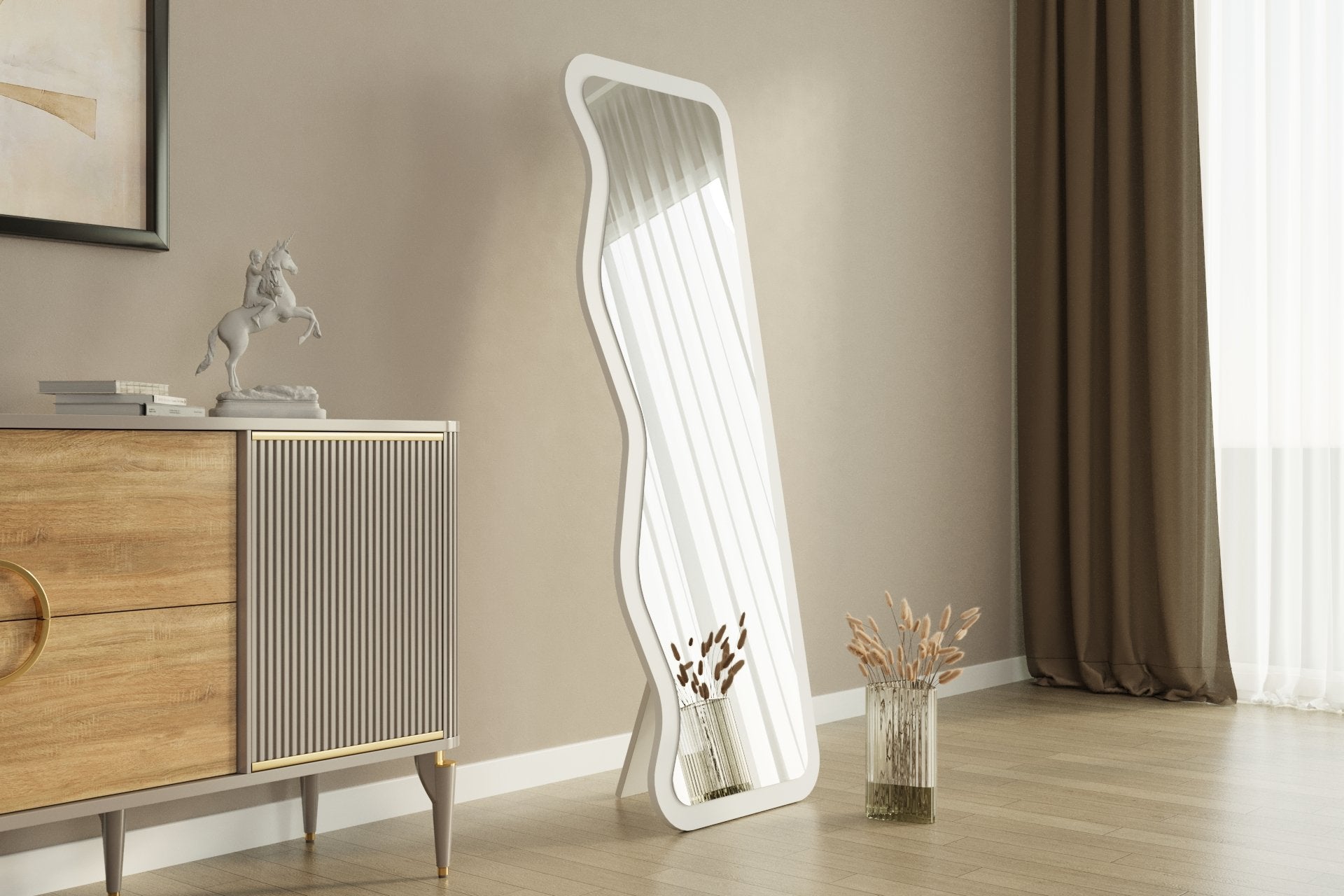 Espelho de parede elegante, 50 x 160 cm, 100% MDF, design ecológico Flotal-E, acabamento branco elegante | Perfeito para decoração e espaços modernos