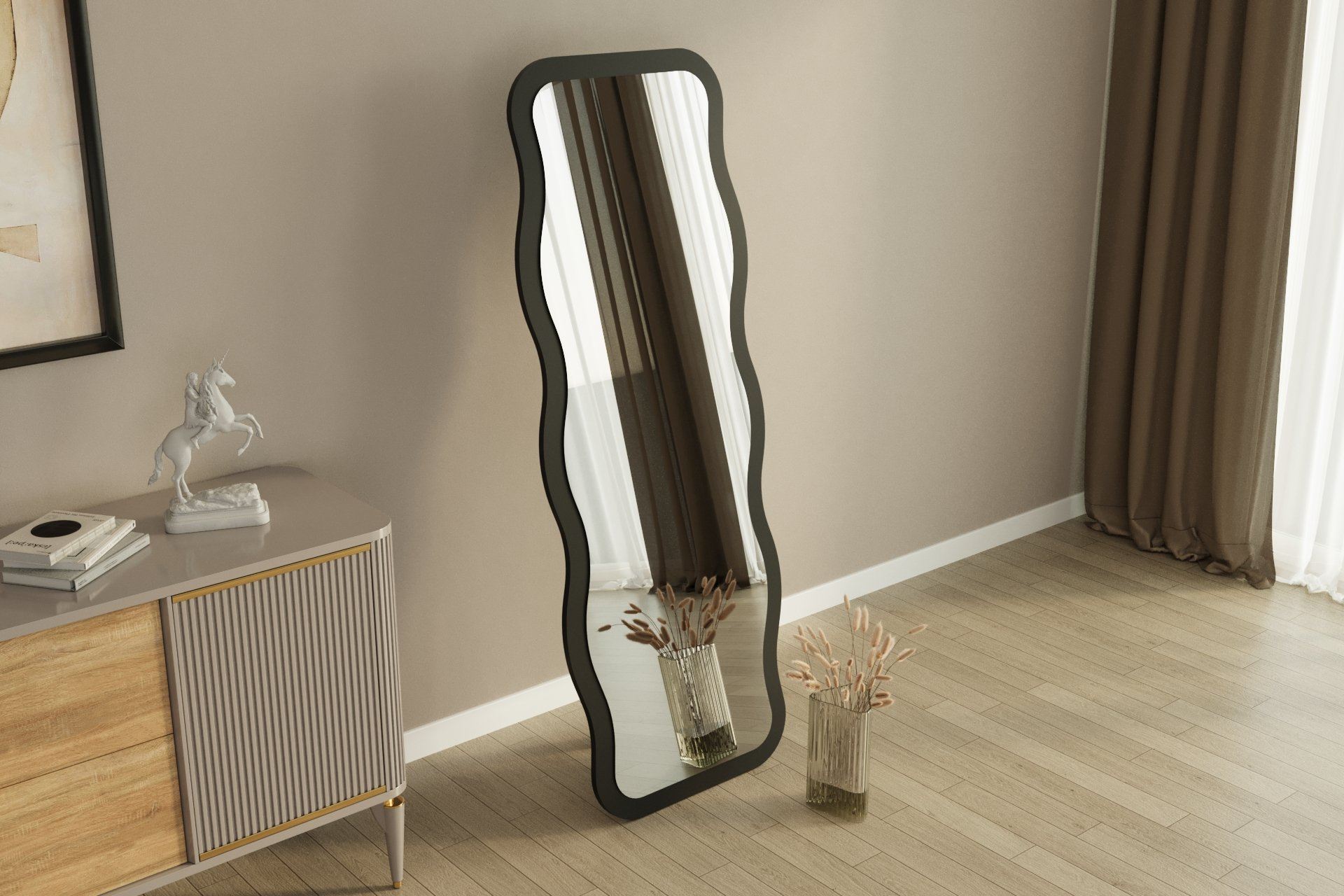 Espelho de parede elegante preto, 50 x 160 cm | 100% MDF, design ecológico Flotal-E | Perfeito para decoração moderna e espaços elegantes