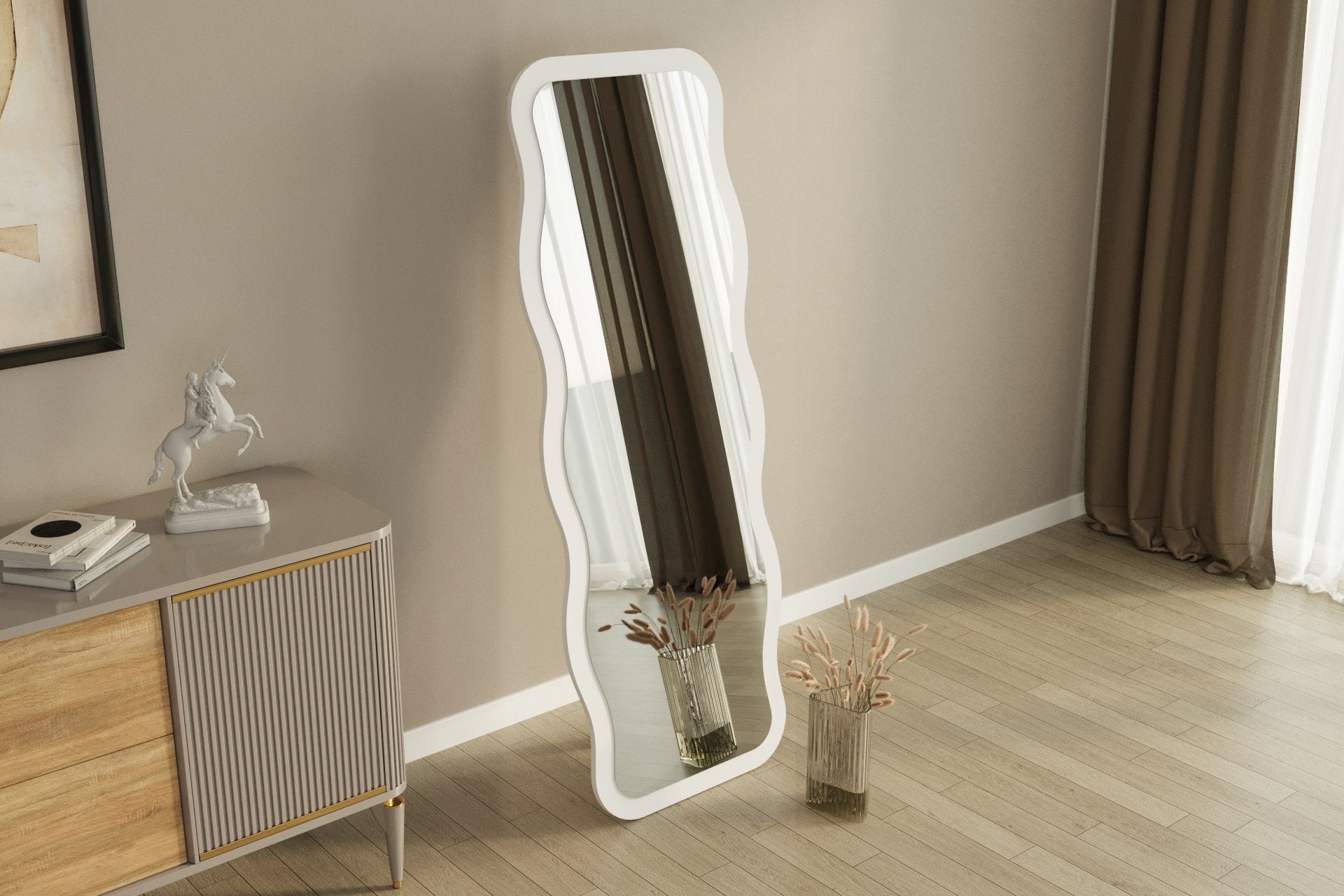 Espelho de parede elegante, 50 x 160 cm, 100% MDF, design ecológico Flotal-E, acabamento branco elegante | Perfeito para decoração e espaços modernos
