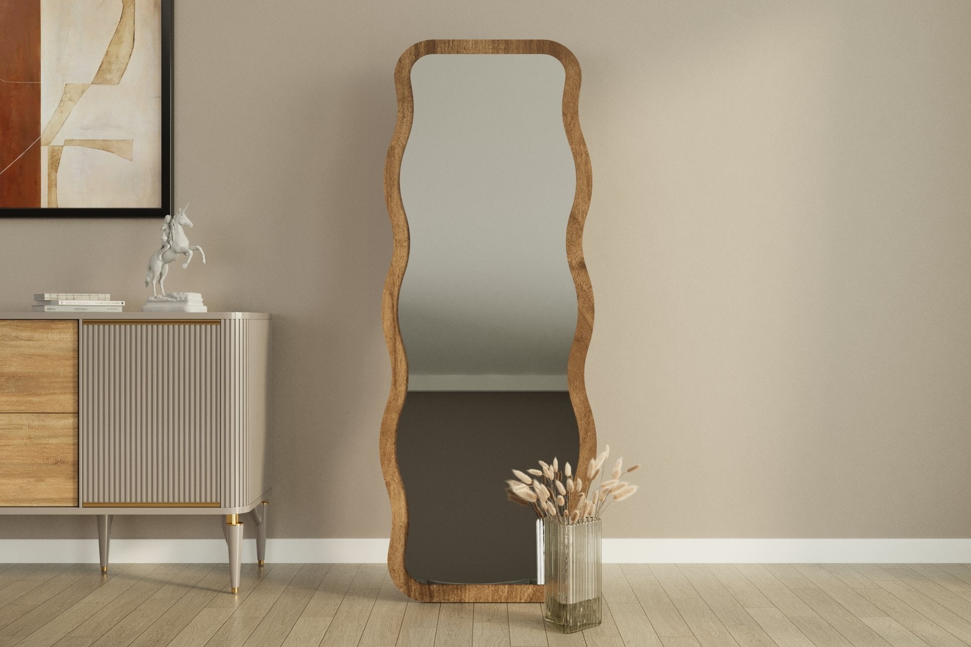 Espelho de parede elegante em nogueira, 50 x 160 x 2,2 cm | 100% MDF, Flotal-E ecológico | Decoração elegante para casa, perfeito para sala de estar e hall de entrada