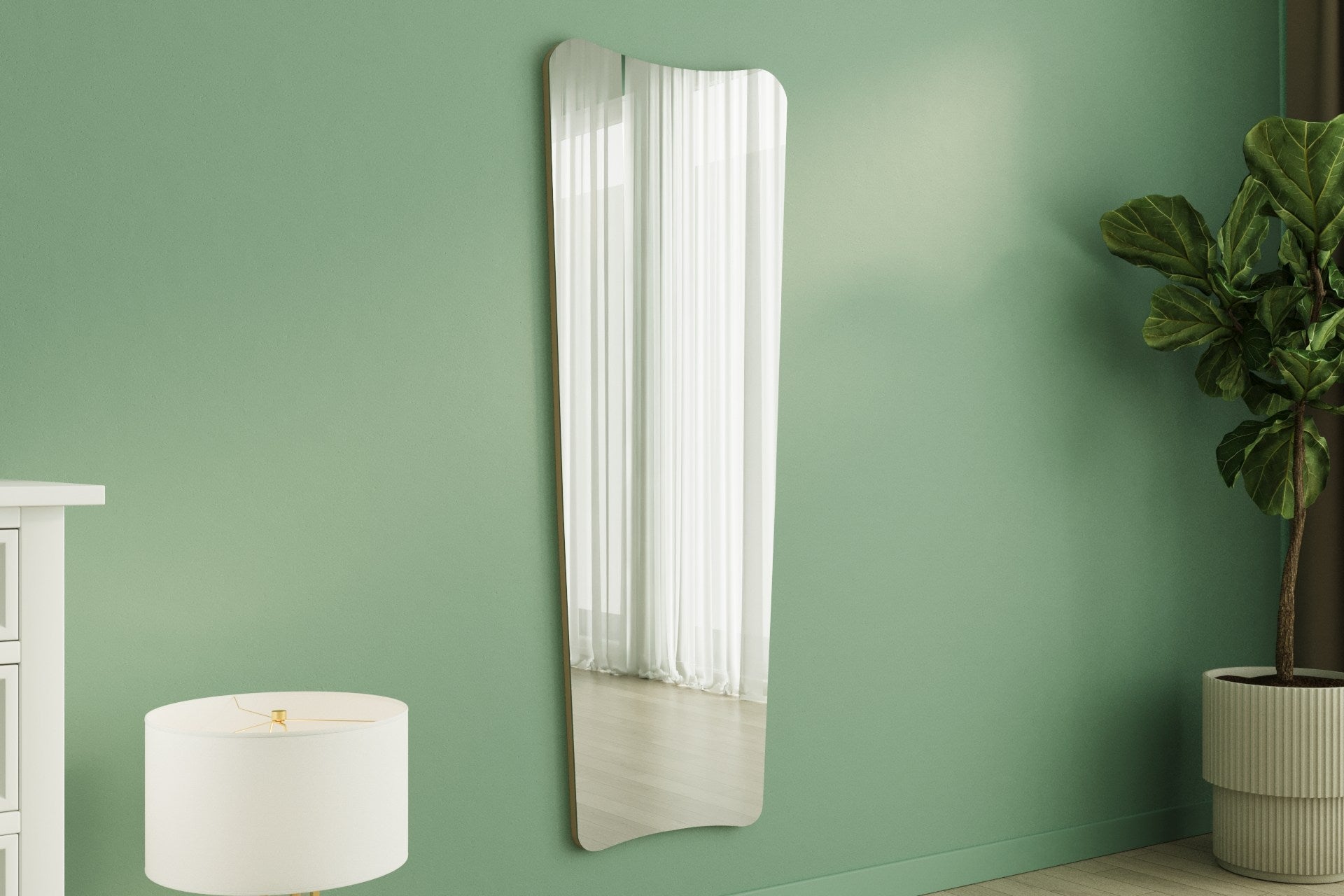 Espelho de parede elegante na cor areia, 55 x 150 x 2,2 cm | 100% MDF, design ecológico Flotal-E | Perfeito para decoração e espaços modernos
