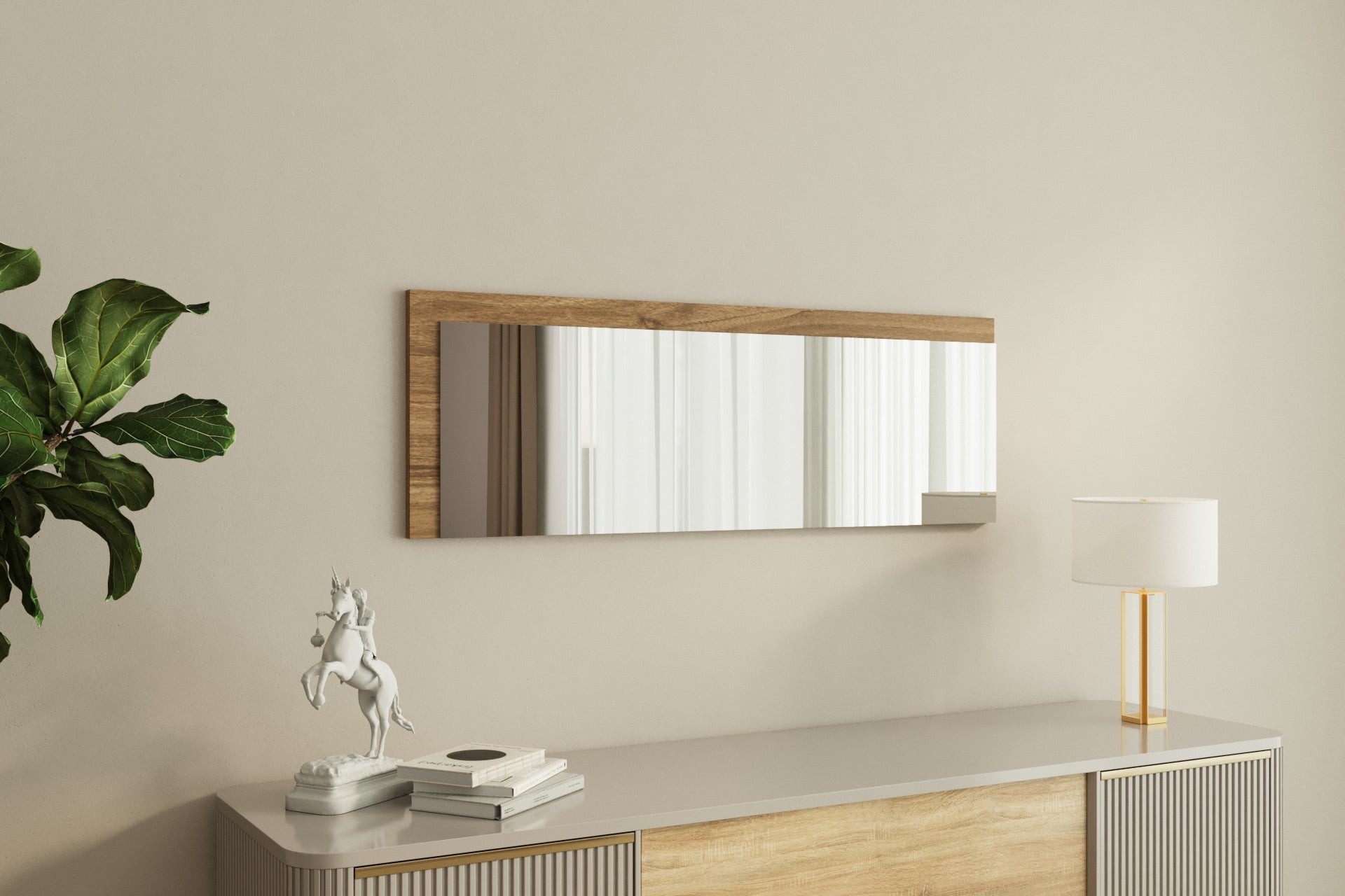 Espelho de parede elegante, 40 x 120 cm, branco e nogueira | 100% MDF, design ecológico Flotal-E | Perfeito para decoração e espaços modernos