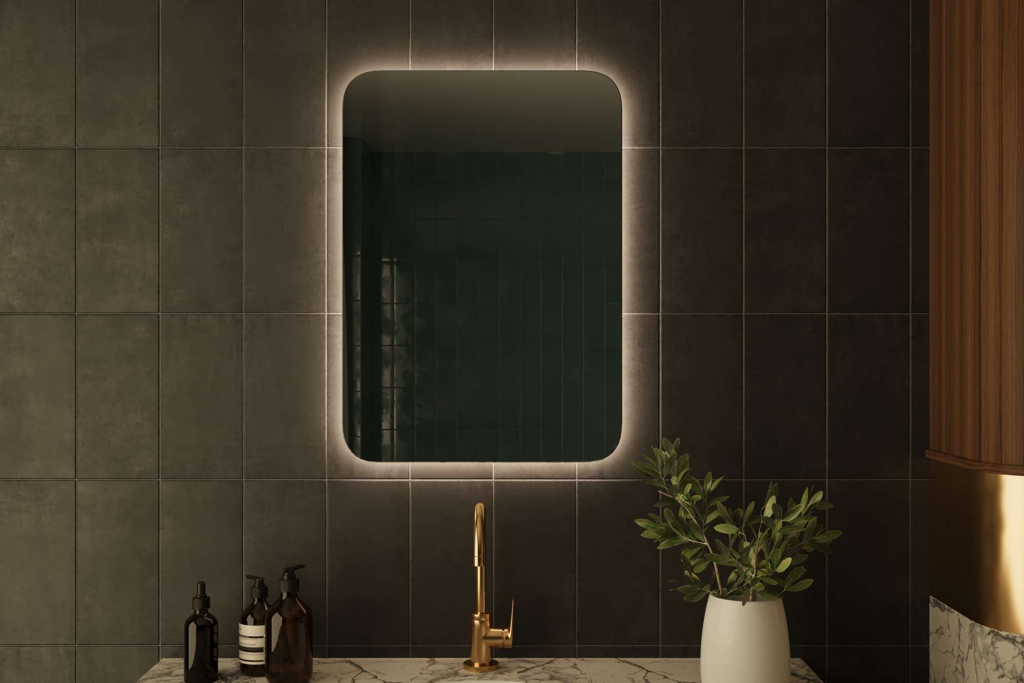 Espelho LED – 50 cm x 70 cm – Branco – MDF