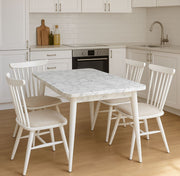 Conjunto de Mesa de Jantar Extensível e Cadeiras – 130x80 cm (160x80 cm aberto) – Branco – Madeira de Faia e MDF