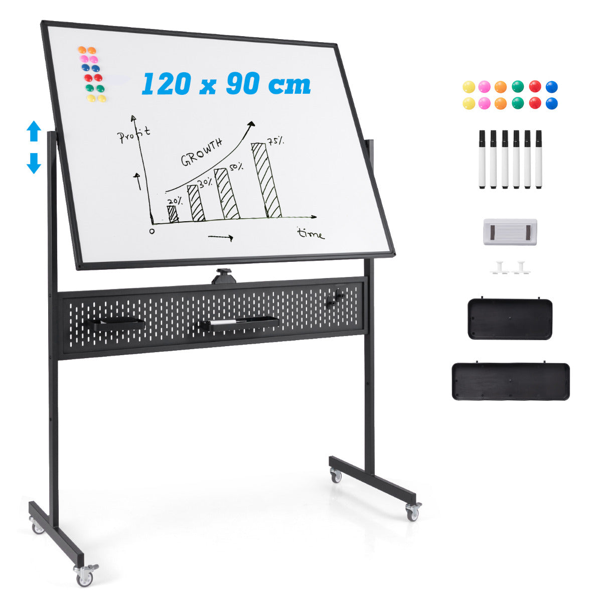 Pizarra Móvel de Dupla Face – 120 x 90 cm – Preto