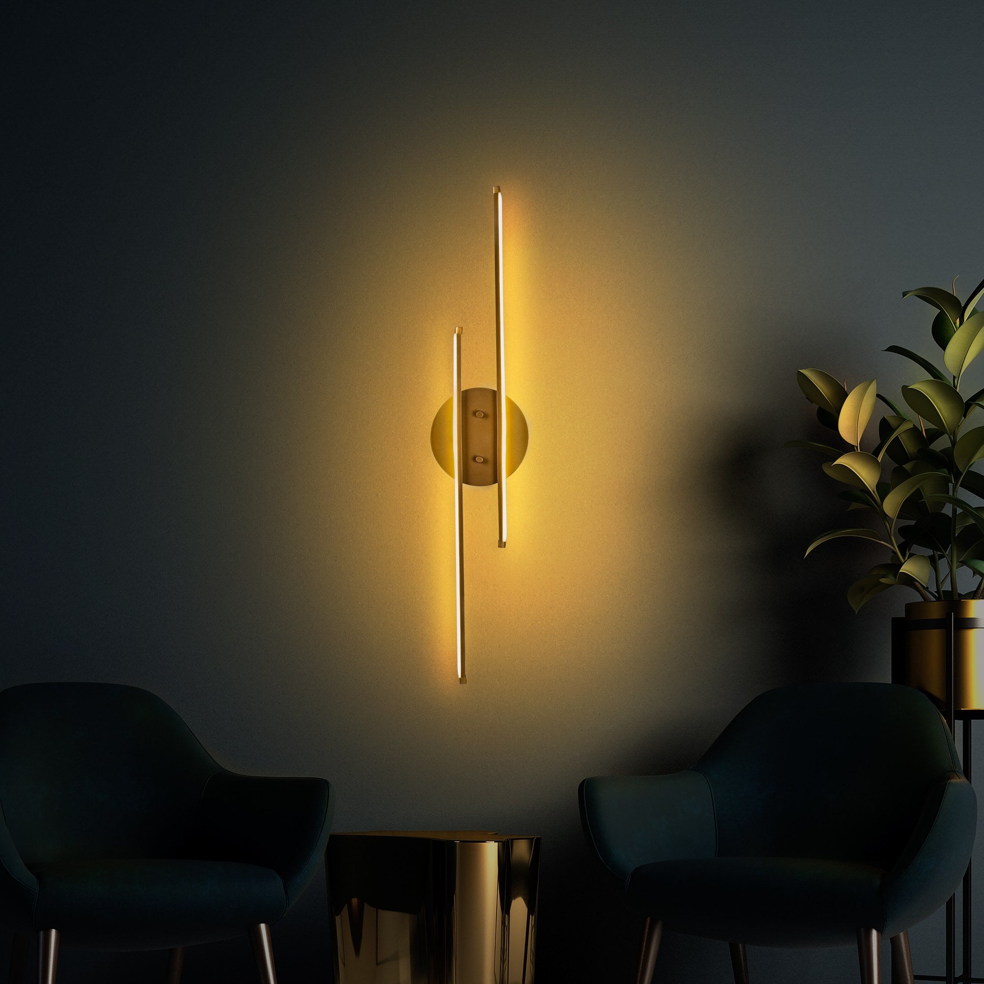 Candeeiro de Parede Elegante Dourada, Corpo em Metal, 17 x 86 x 5 cm | LED Integral 16W 3000K | Iluminação Elegante para Decoração e Ambiente Modernos
