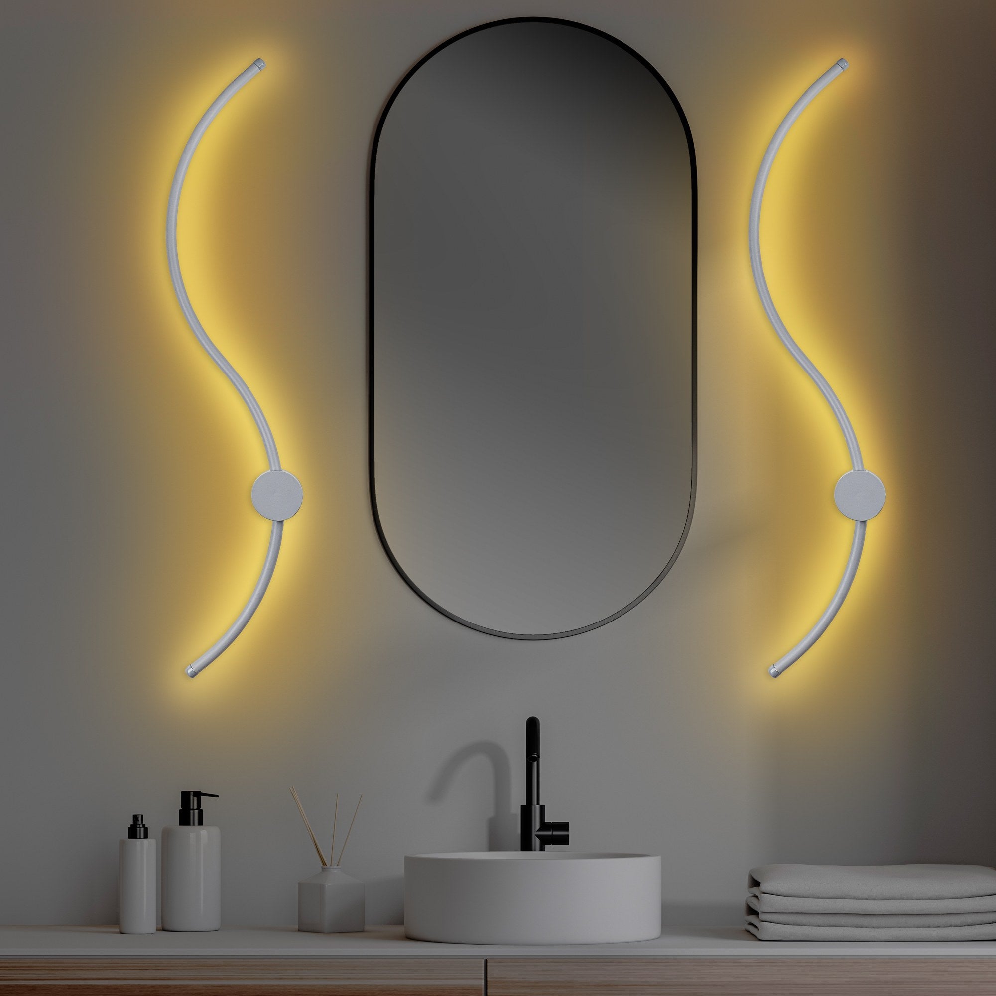 Candeeiro de Parede cinza elegante, corpo de metal, 90 x 17 x 10 cm | LED SMD 14 W 3000 K | Design elegante para iluminação moderna de casa e escritório, classificação IP20