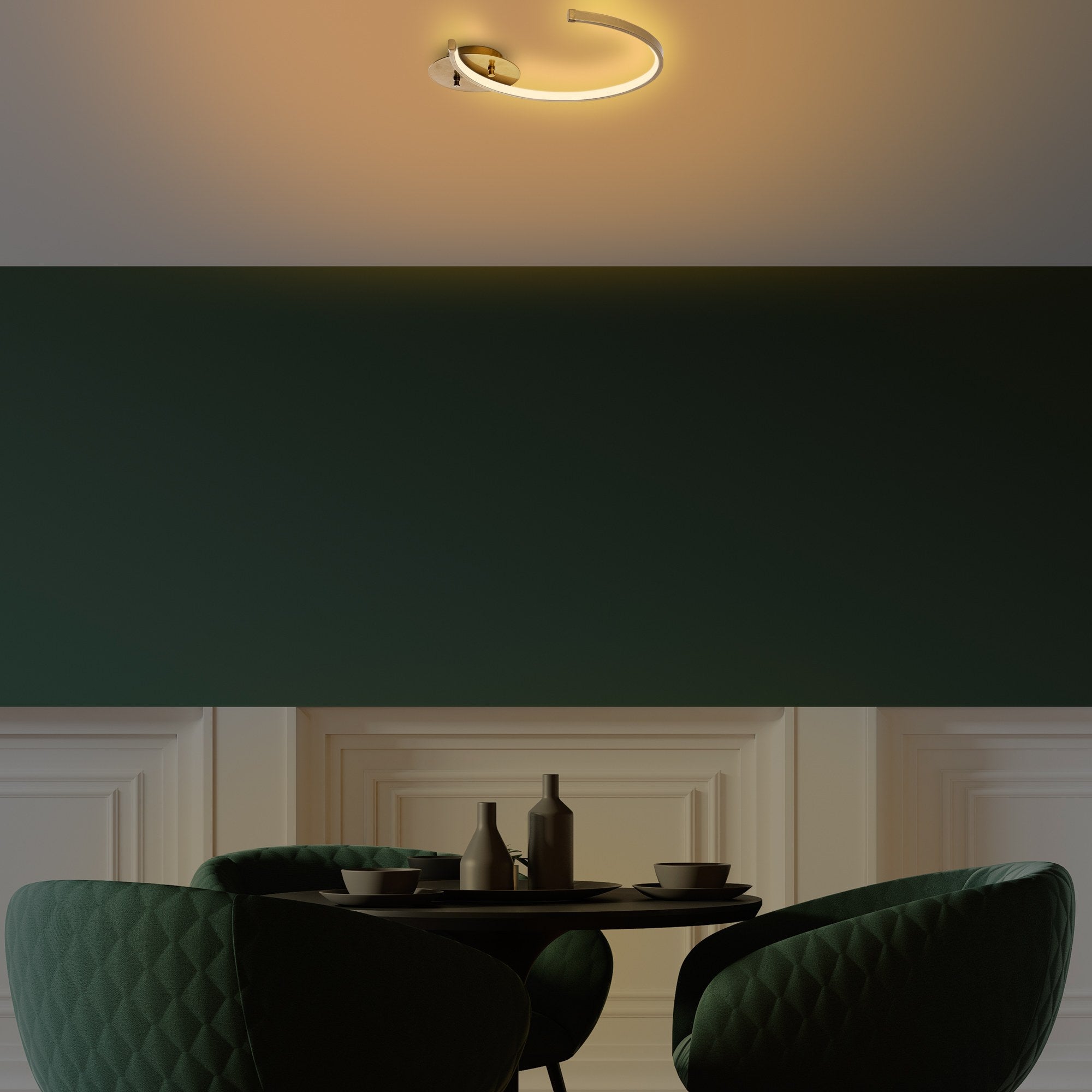 Candeeiro de Teto Dourado Elegante, Corpo em Metal, 46 x 6 x 33 cm | LED 12W 3000K | Iluminação Elegante para Decoração Moderna de Casa e Salas de Jantar, Classificação IP20