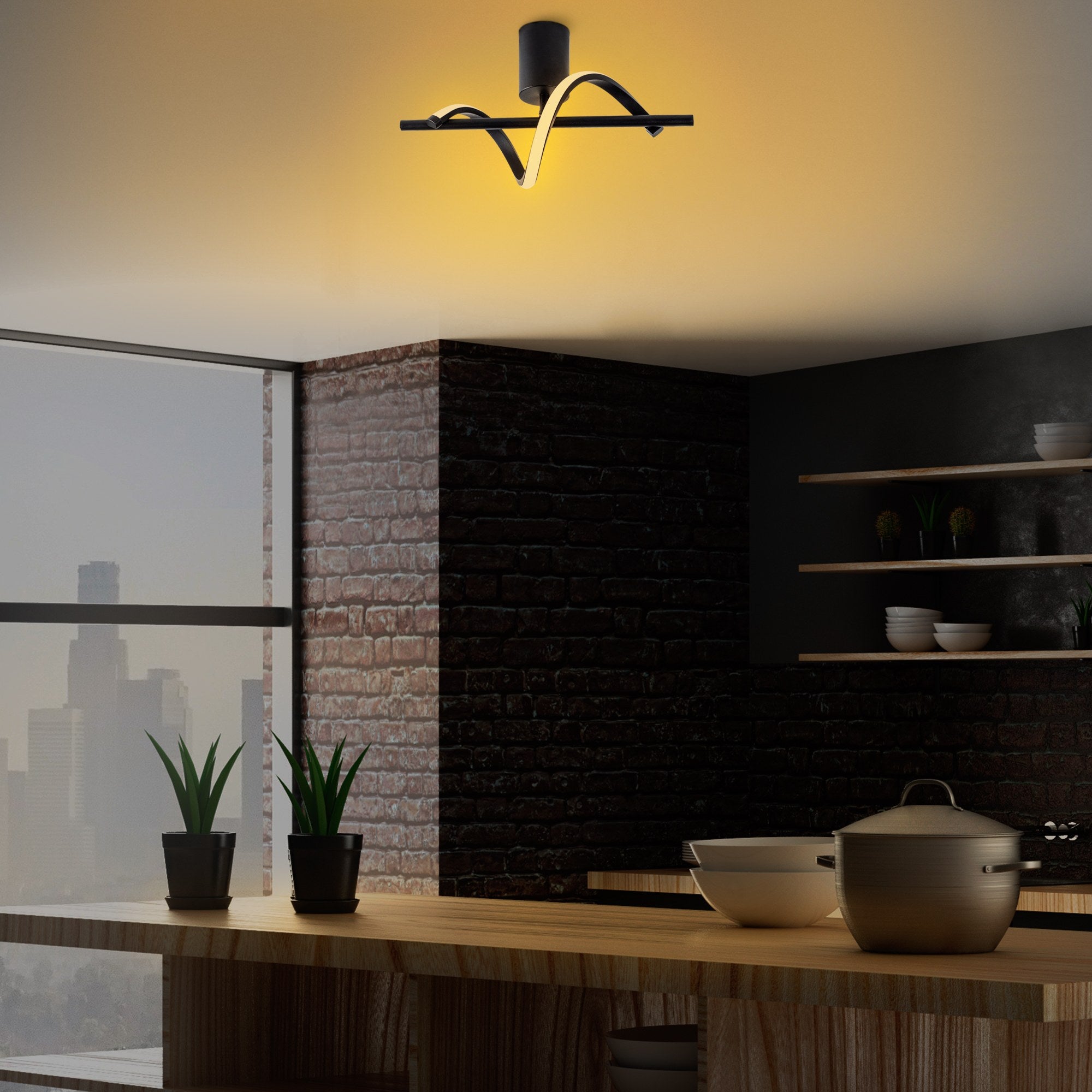 Candeeiro de Teto Preto Elegante, Corpo em Metal, 41 x 25 x 16 cm | LED SMD 11W 3000K | Iluminação Elegante para Decoração e Ambiente Modernos