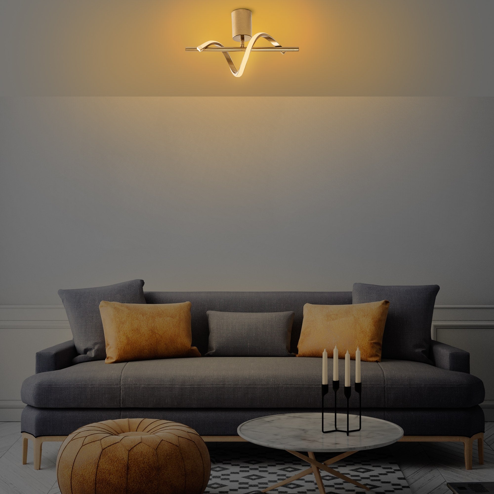 Candeeiro de Teto Dourado Elegante, Corpo em Metal, 41 x 16 x 25 cm | LED SMD 11W 3000K | Iluminação Elegante para Decoração Moderna de Casa e Salas de Jantar