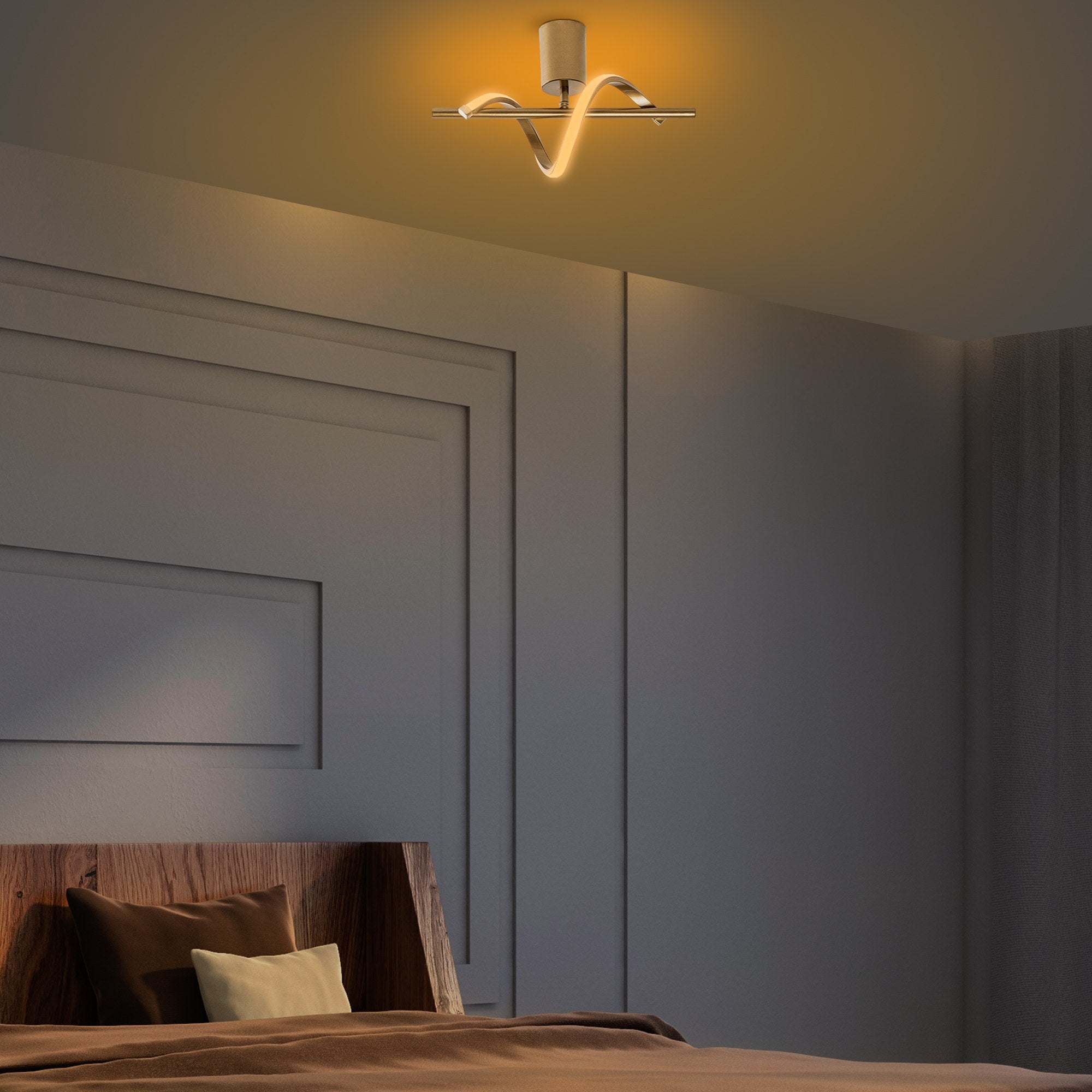 Candeeiro de Teto Dourado Elegante, Corpo em Metal, 41 x 16 x 25 cm | LED SMD 11W 3000K | Iluminação Elegante para Decoração Moderna de Casa e Salas de Jantar