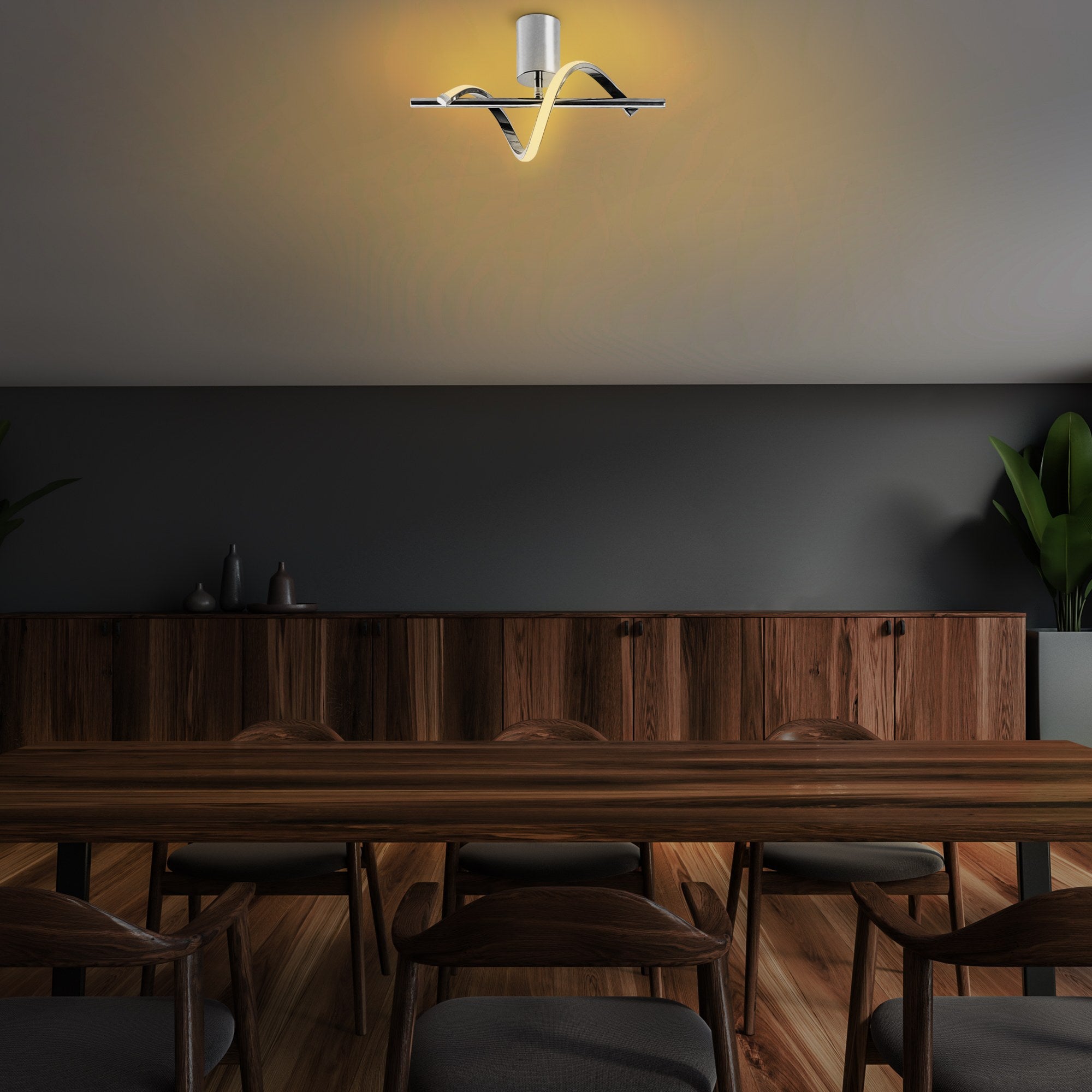 Candeeiro de Teto Cromado Elegante, Corpo em Metal, 41 x 25 x 16 cm | LED SMD 11W 3000K | Iluminação Elegante para Decoração Moderna de Casa e Salas de Jantar