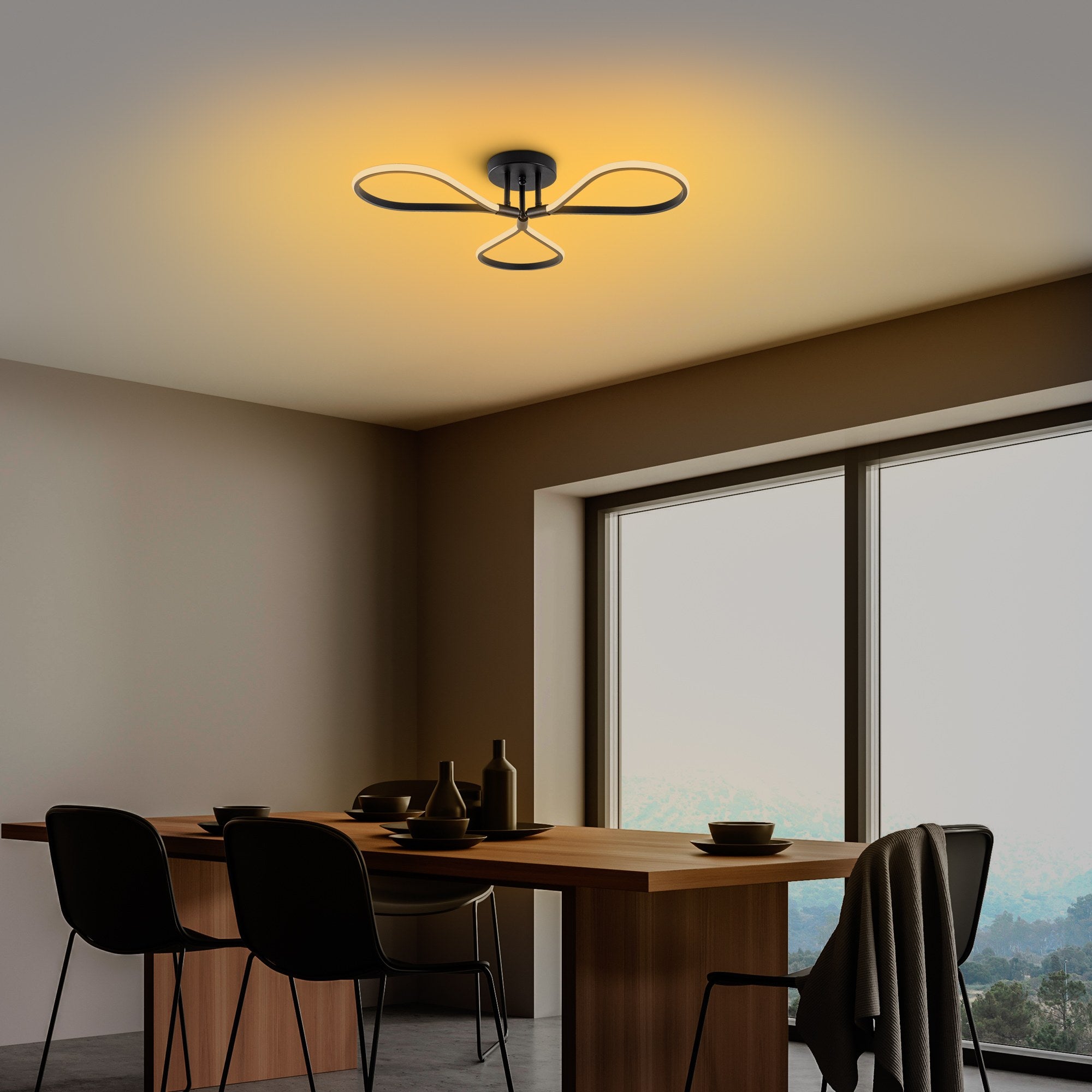 Candeeiro de Teto Preto Elegante, Corpo em Metal, 68 cm de Largura, 14 cm de Altura | LED SMD 3 x 11 W 3000 K | Iluminação Elegante para Decoração Moderna
