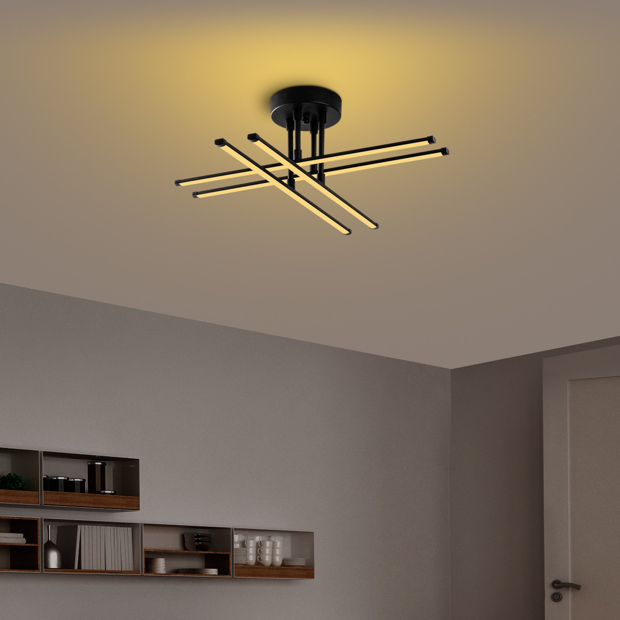 Candeeiro de Teto Preto Elegante, Corpo em Metal, 61 x 22 x 61 cm | LED SMD 28 W 3000 K | Iluminação Elegante para Decoração Moderna de Casa e Escritório, Classificação IP20