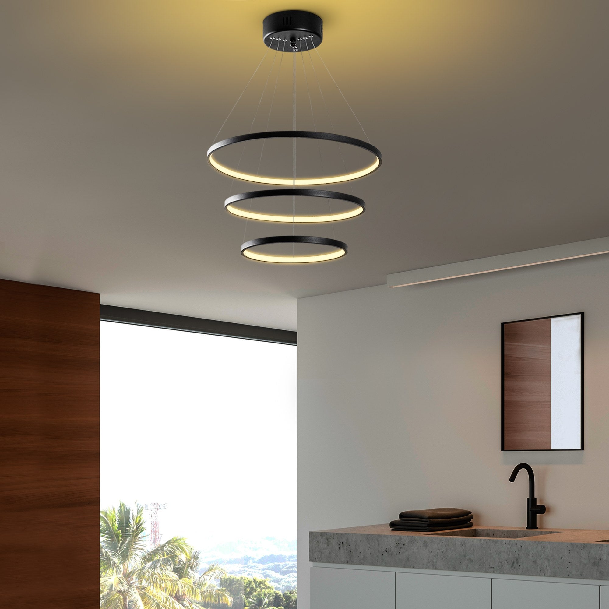 Candeeiro de Teto Preto Elegante, Corpo em Metal, 50 cm de Largura x 80 cm de Altura | LED SMD 28W 3000K | Iluminação Elegante para Decoração e Ambiente Modernos
