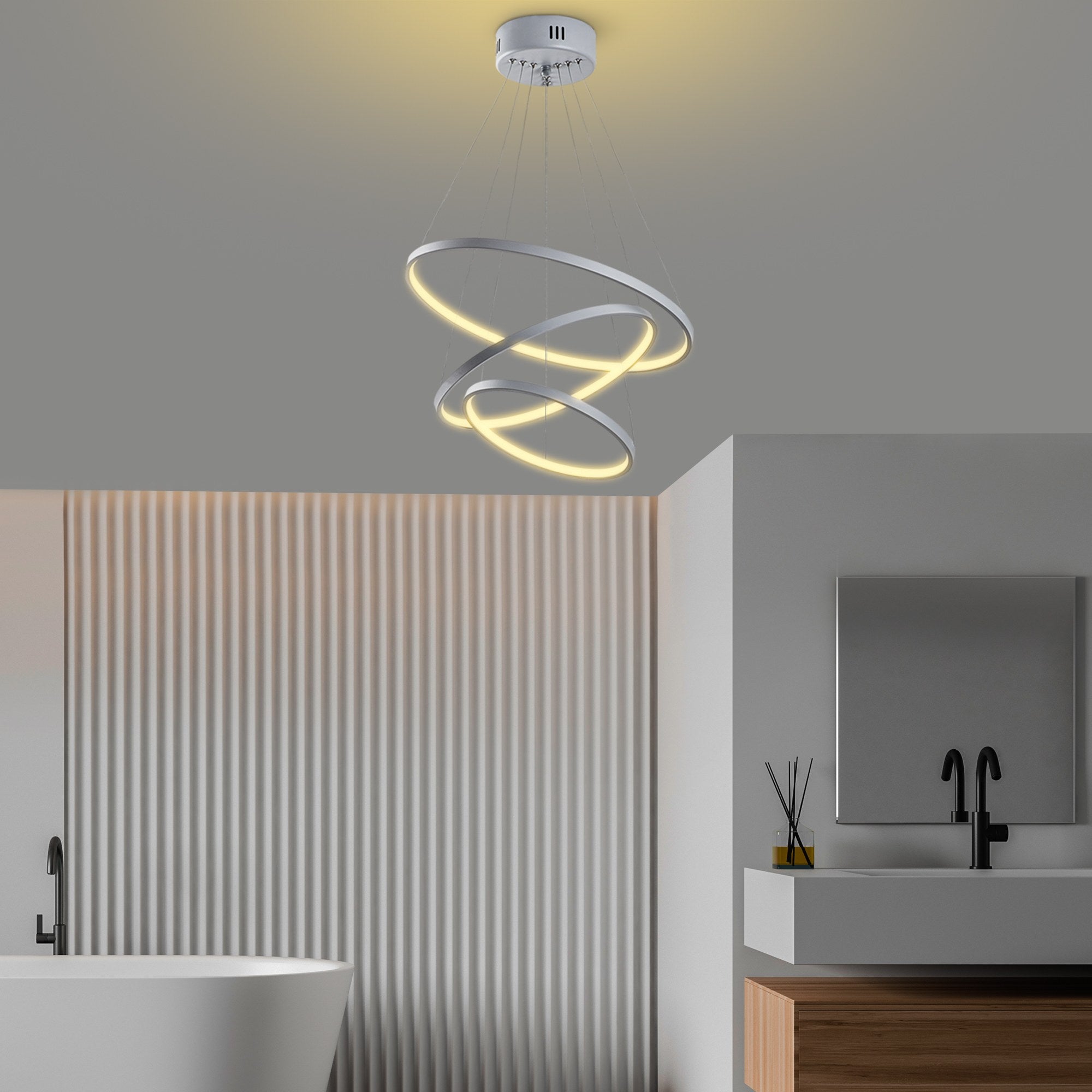 Candeeiro de Teto Cinza Elegante, Corpo de Metal, 50 cm de Largura x 80 cm de Altura | LED SMD 28W 3000K | Iluminação Elegante para Decoração e Ambiente Modernos