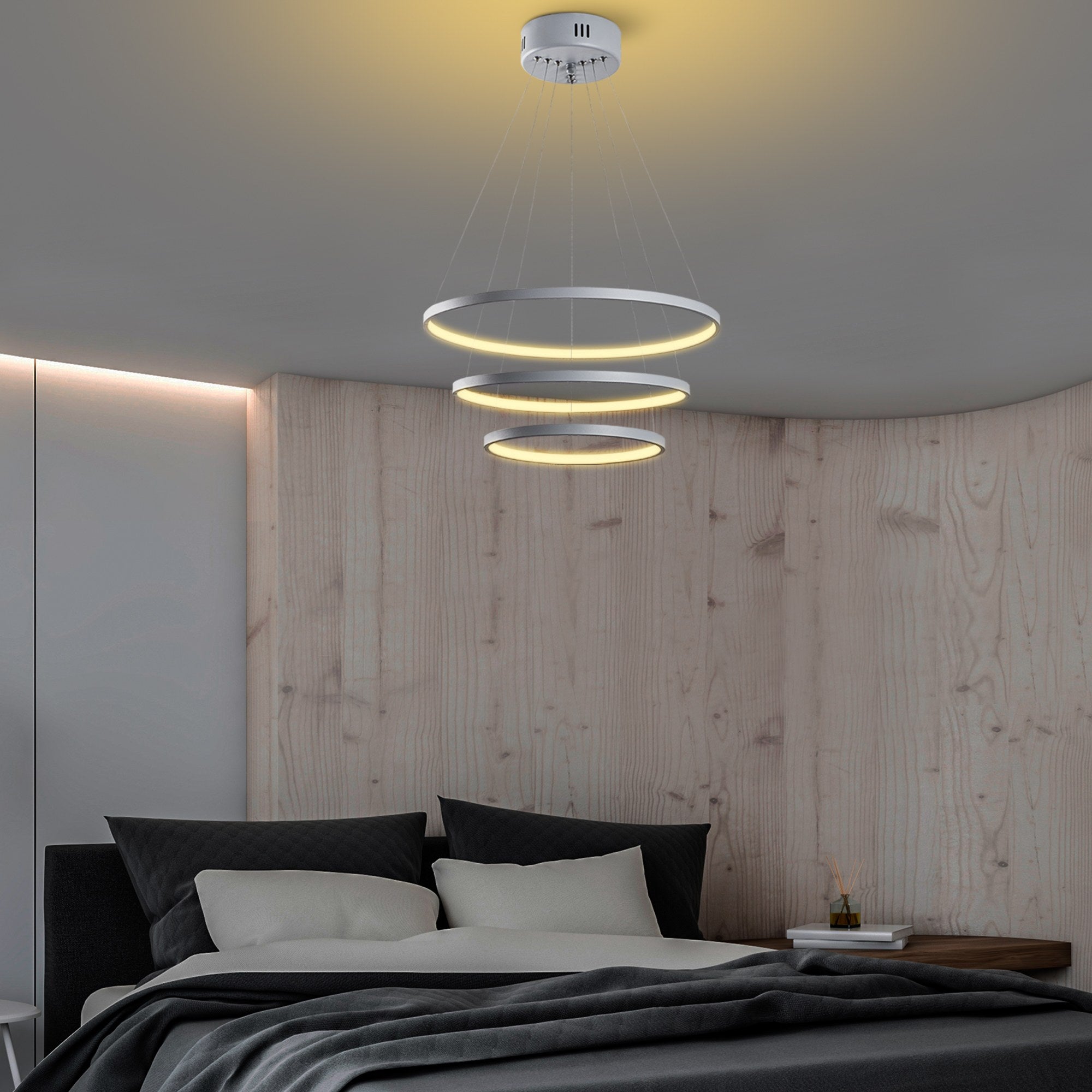 Candeeiro de Teto Cinza Elegante, Corpo de Metal, 50 cm de Largura x 80 cm de Altura | LED SMD 28W 3000K | Iluminação Elegante para Decoração e Ambiente Modernos