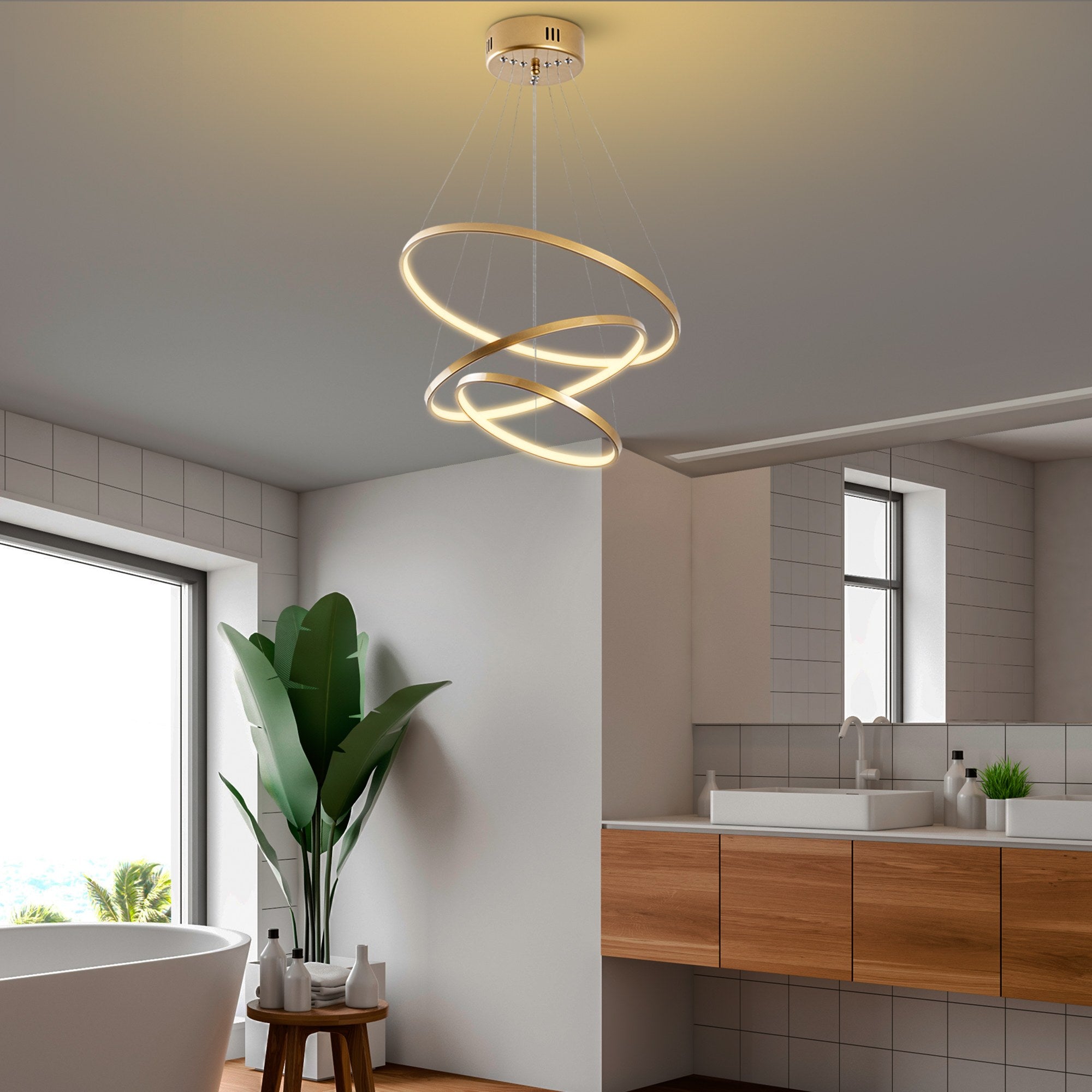 Candeeiro de Teto Dourado Elegante, Corpo em Metal, 50 cm de Largura x 80 cm de Altura | LED SMD 28W 3000K | Iluminação Elegante para Decoração e Ambiente Modernos