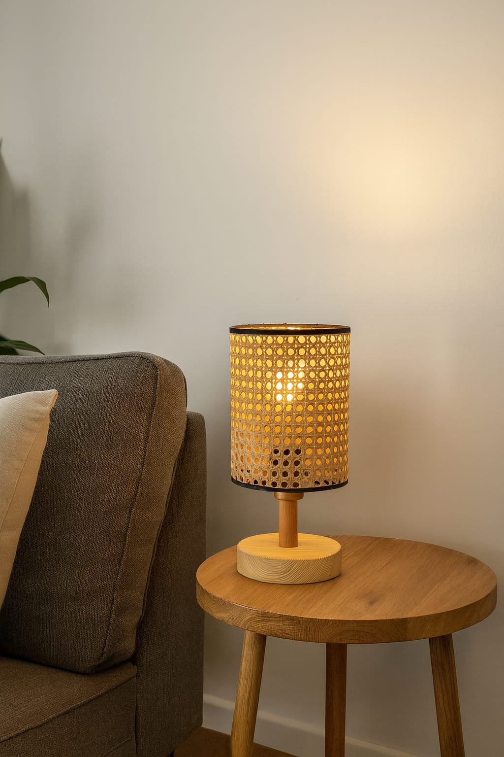 Candeeiro de Mesa – 34 cm – Cor rattan – Madeira