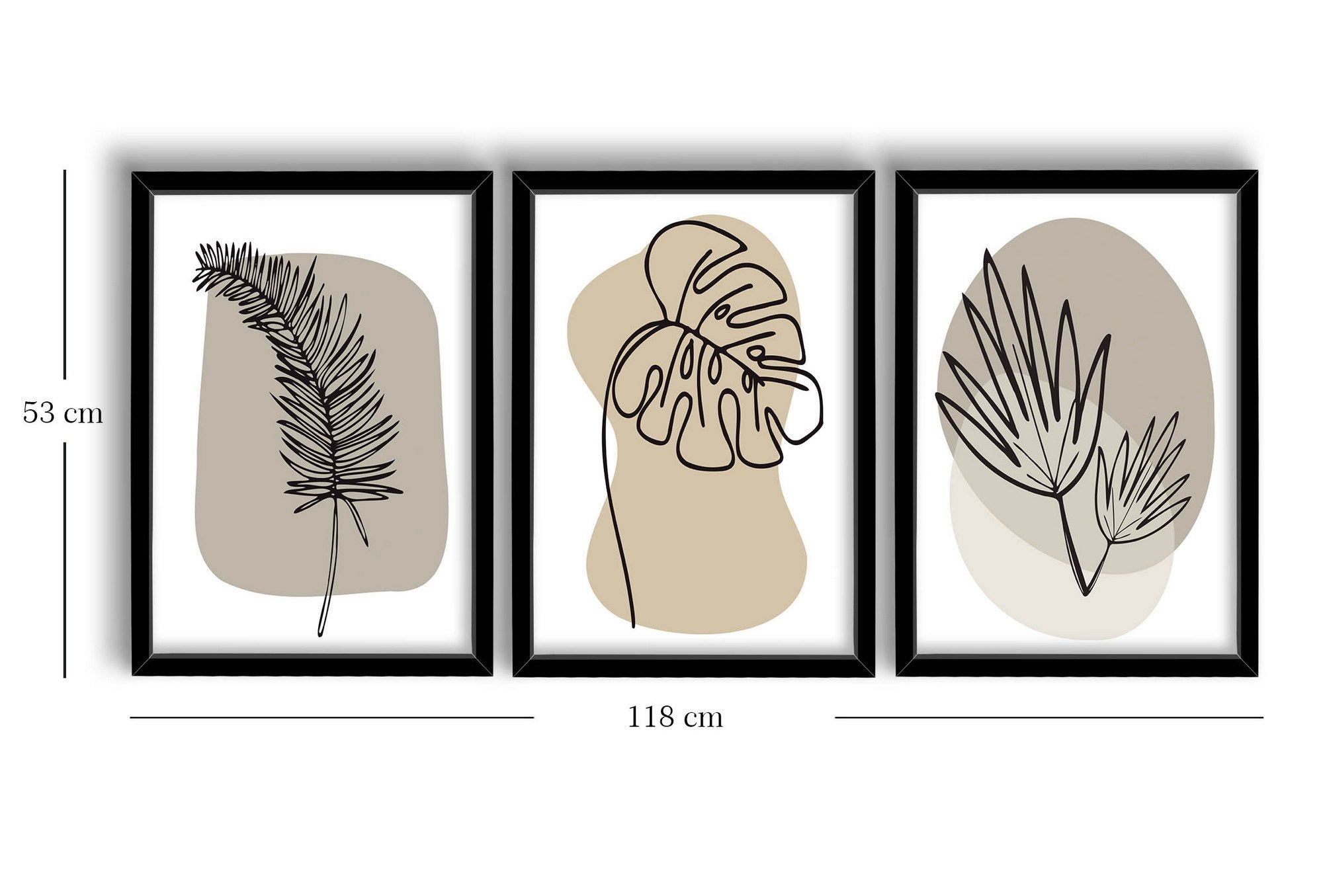 Conjunto de 3 Quadros Decorativos em MDF com Moldura de Madeira – 38x53 cm – Cores: Bege, Branco e Preto
