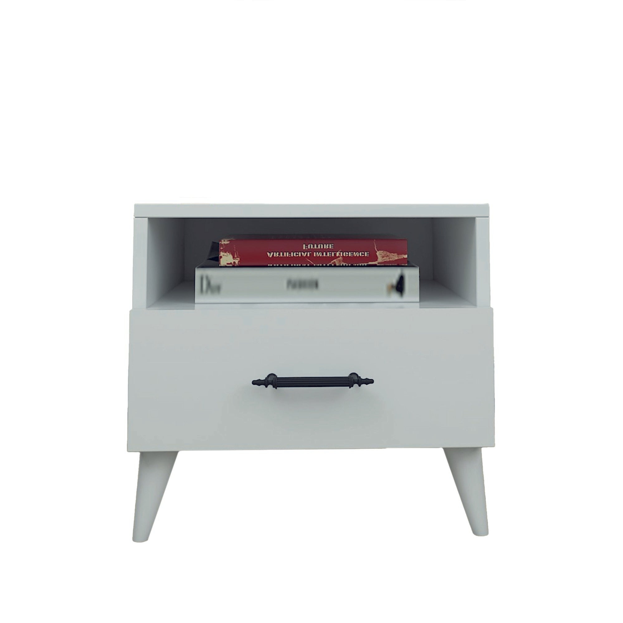 Mesa de cabeceira branca elegante, 45 x 47 x 35 cm | Painel de partículas 100% revestido em melamina, 18 mm de espessura | Perfeito para quartos e salas de estar modernos