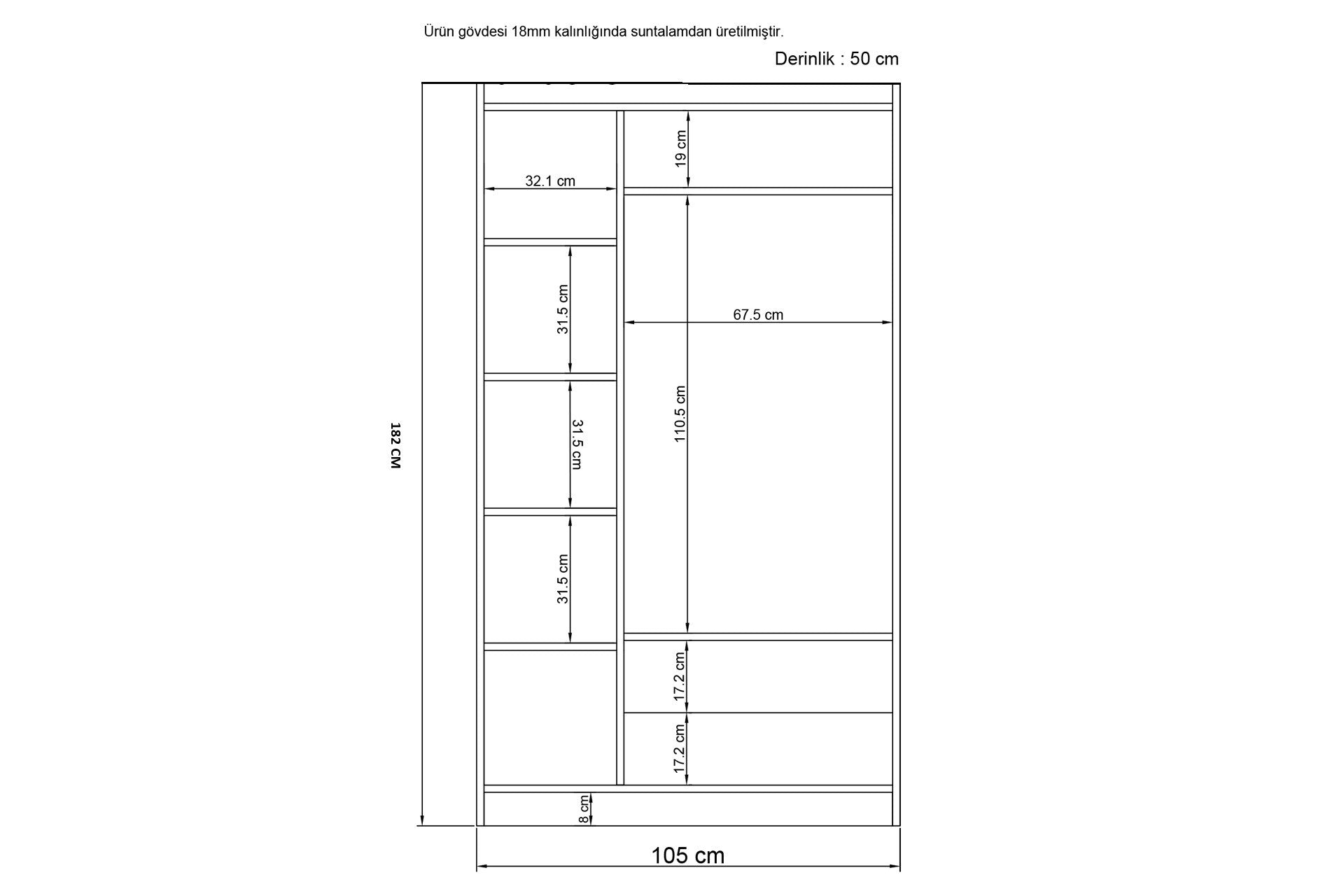 Guarda-roupa branco elegante, 105 x 182 x 50 cm | Painel de partículas 100% revestido em melamina, 18 mm de espessura | Perfeito para quartos modernos e soluções de armazenamento