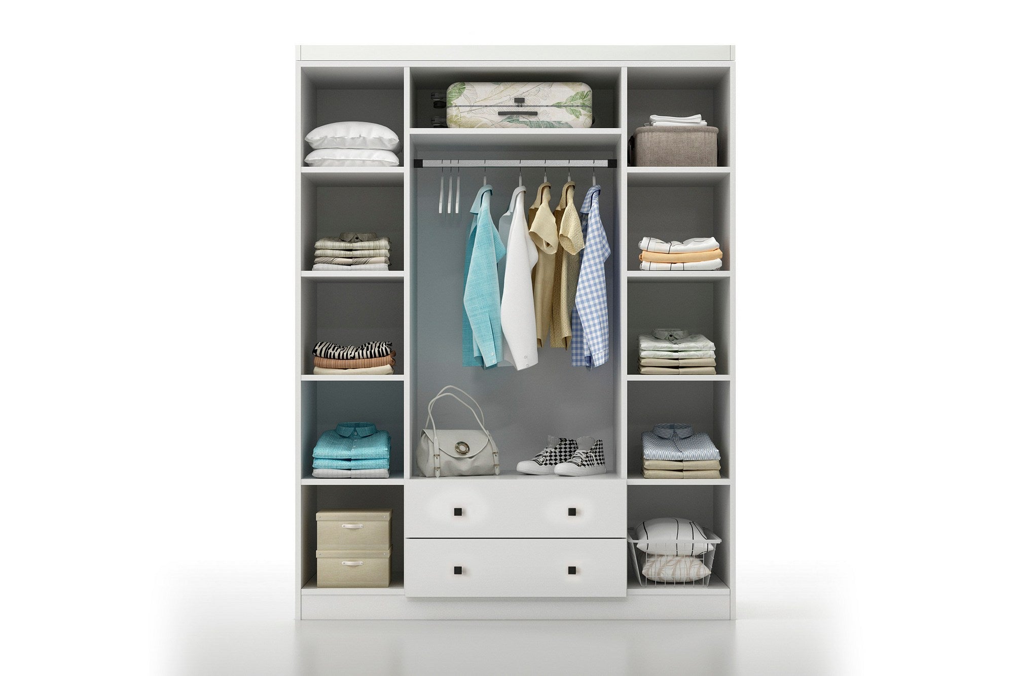 Guarda-roupa branco elegante, 140 x 182 x 50 cm | Painel de partículas 100% revestido em melamina, 18 mm de espessura | Perfeito para quartos modernos e soluções de armazenamento