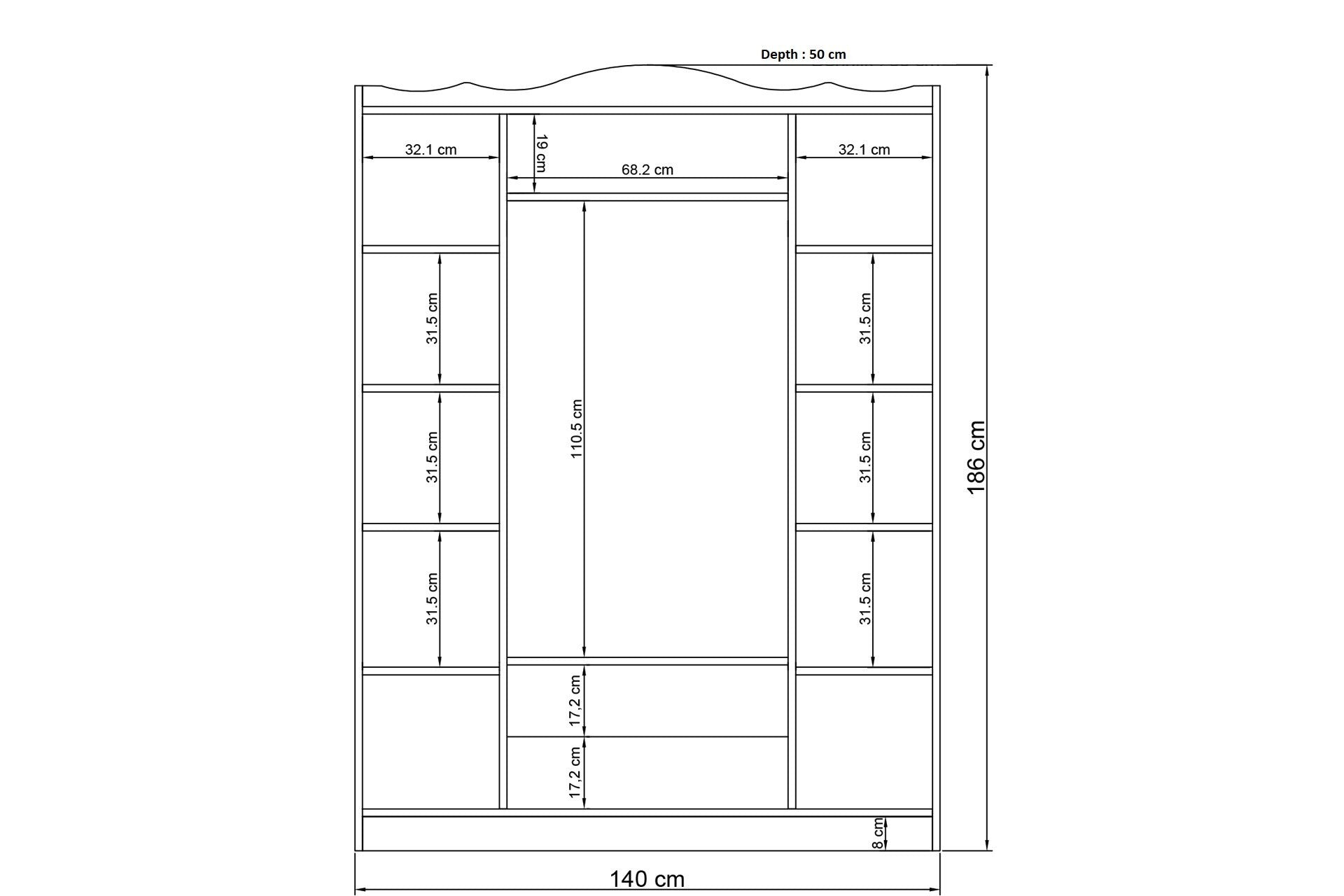 Guarda-roupa branco elegante, 140 x 182 x 50 cm | Painel de partículas 100% revestido em melamina, 18 mm de espessura | Perfeito para quartos modernos e soluções de armazenamento