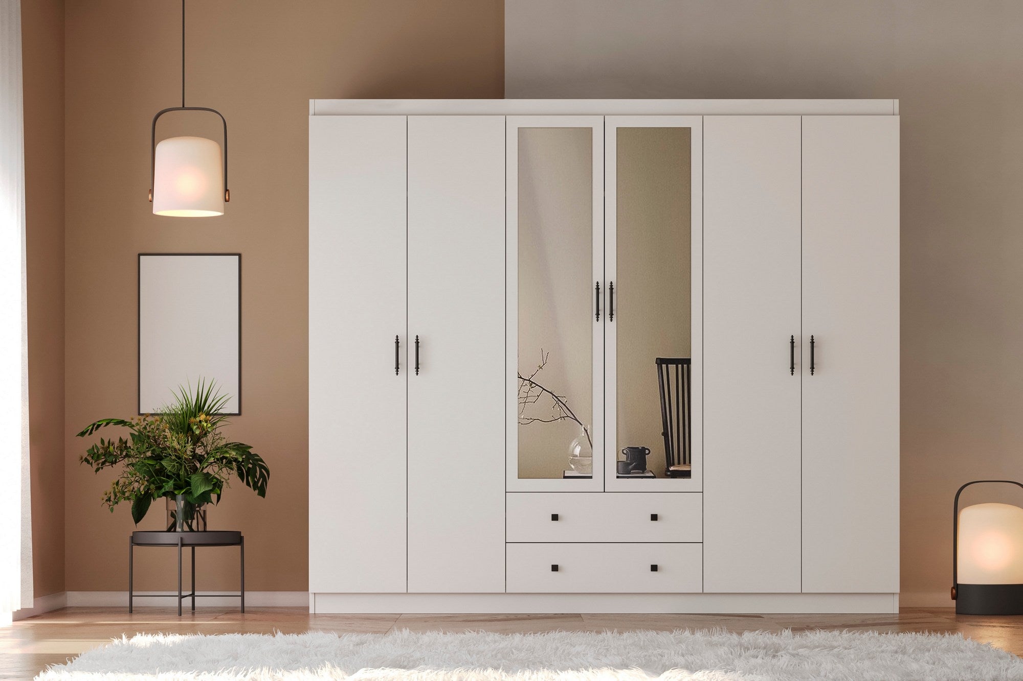 Guarda-roupa branco elegante, 210 x 186 x 50 cm | Painel de partículas 100% revestido em melamina, 18 mm de espessura | Perfeito para quartos modernos e soluções de armazenamento