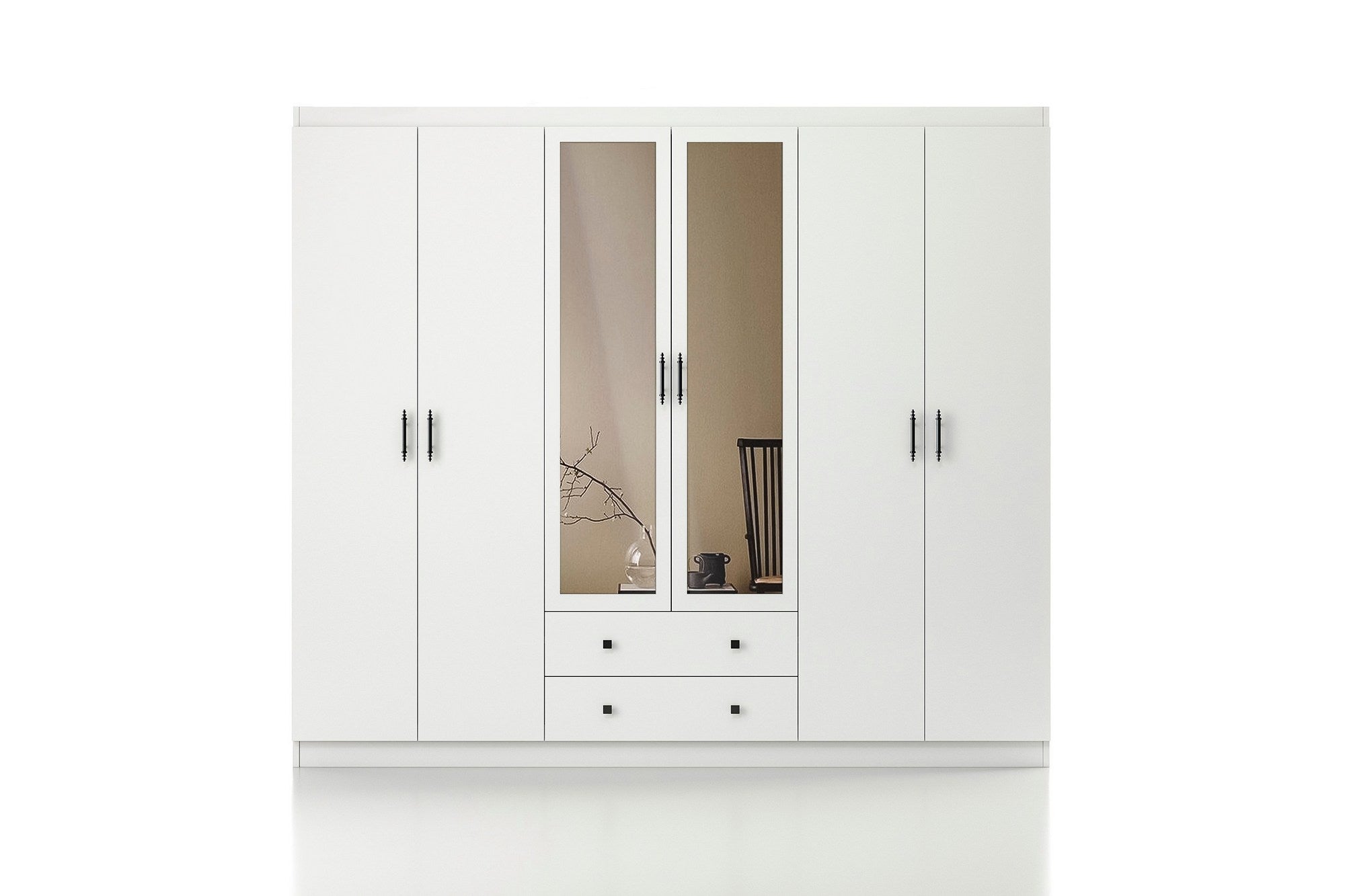 Guarda-roupa branco elegante, 210 x 186 x 50 cm | Painel de partículas 100% revestido em melamina, 18 mm de espessura | Perfeito para quartos modernos e soluções de armazenamento