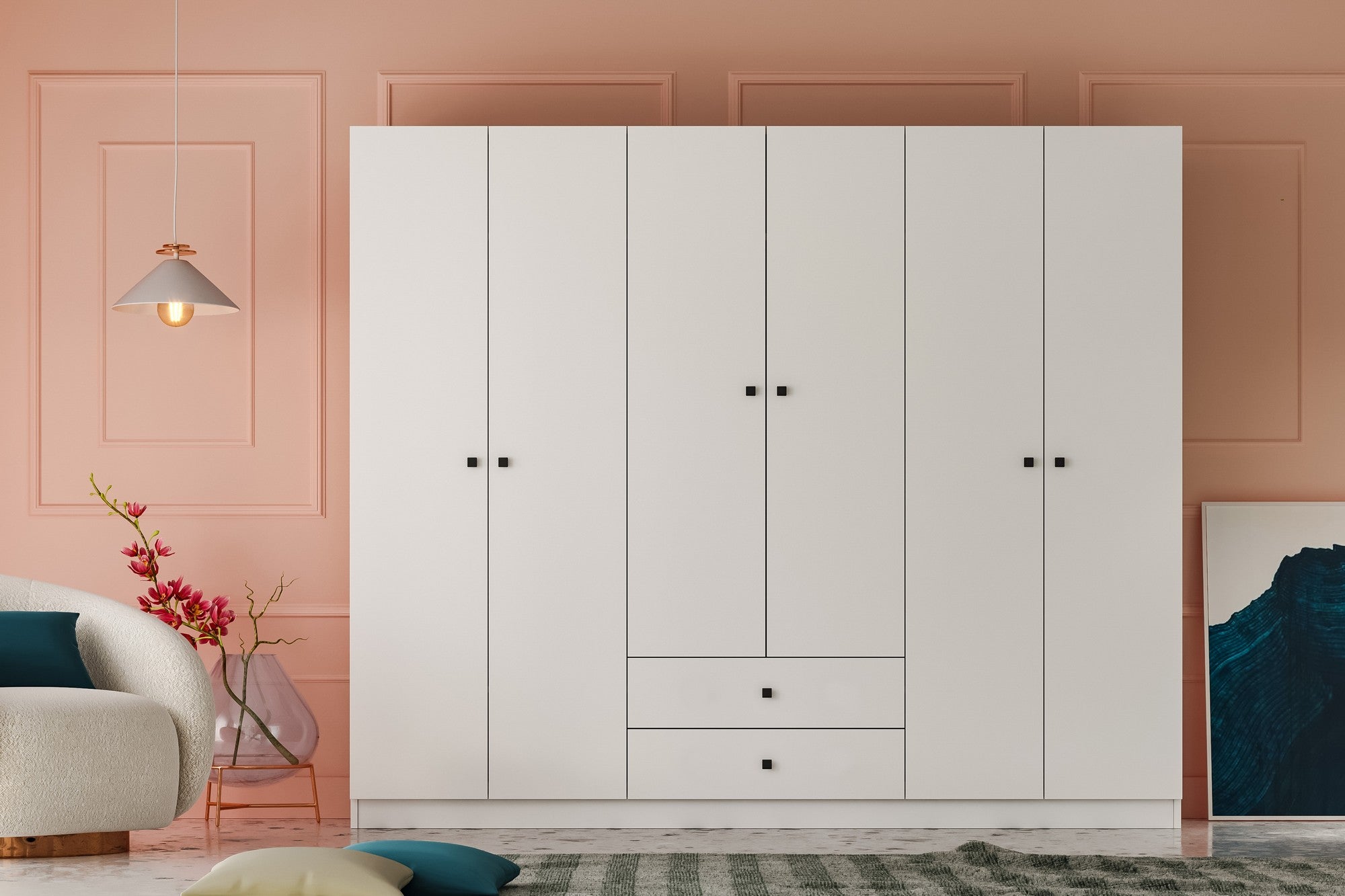 Guarda-roupa branco elegante, 180 x 180 x 43 cm | Painel de partículas 100% revestido em melamina, 18 mm de espessura | Perfeito para quartos modernos e soluções de armazenamento