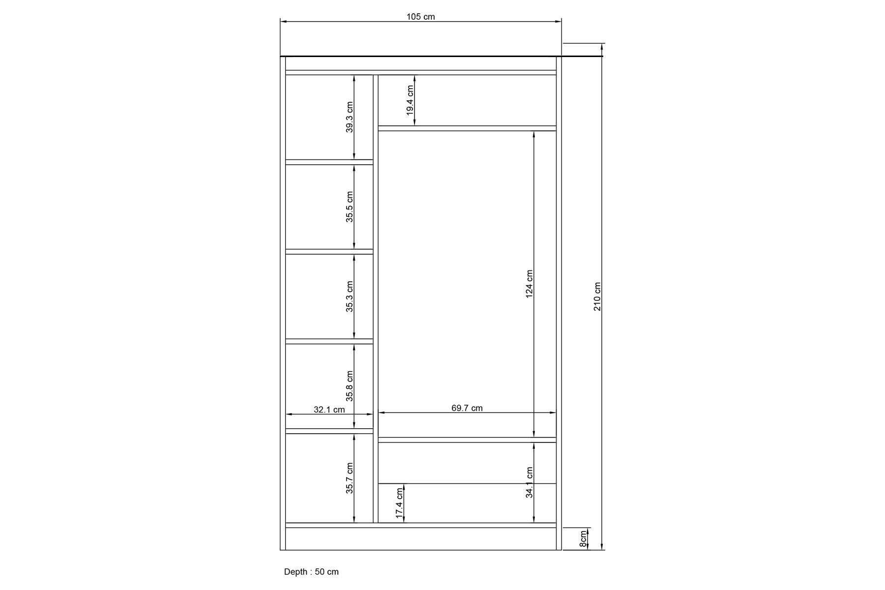 Guarda-roupa branco elegante, 105 x 210 x 50 cm | Painel de partículas 100% revestido em melamina, 18 mm de espessura | Perfeito para quartos modernos e soluções de armazenamento