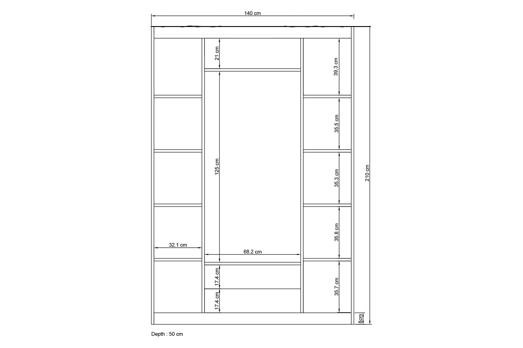 Guarda-roupa branco elegante, 140 x 210 x 50 cm | Painel de partículas 100% revestido em melamina, 18 mm de espessura | Perfeito para quartos modernos e soluções de armazenamento