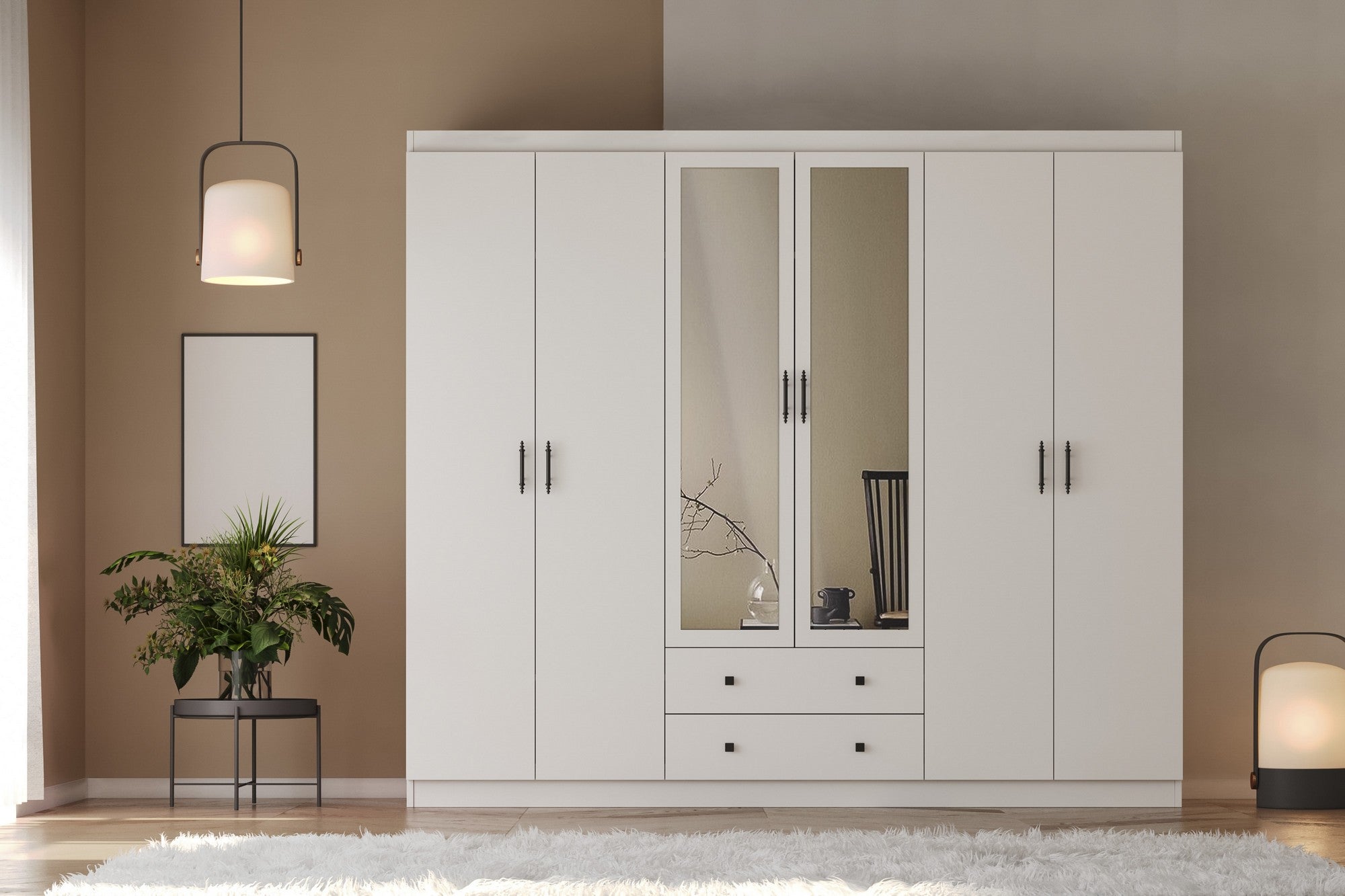 Guarda-roupa branco elegante, 210 x 210 x 50 cm | Painel de partículas 100% revestido em melamina, 18 mm de espessura | Perfeito para quartos modernos e soluções de armazenamento