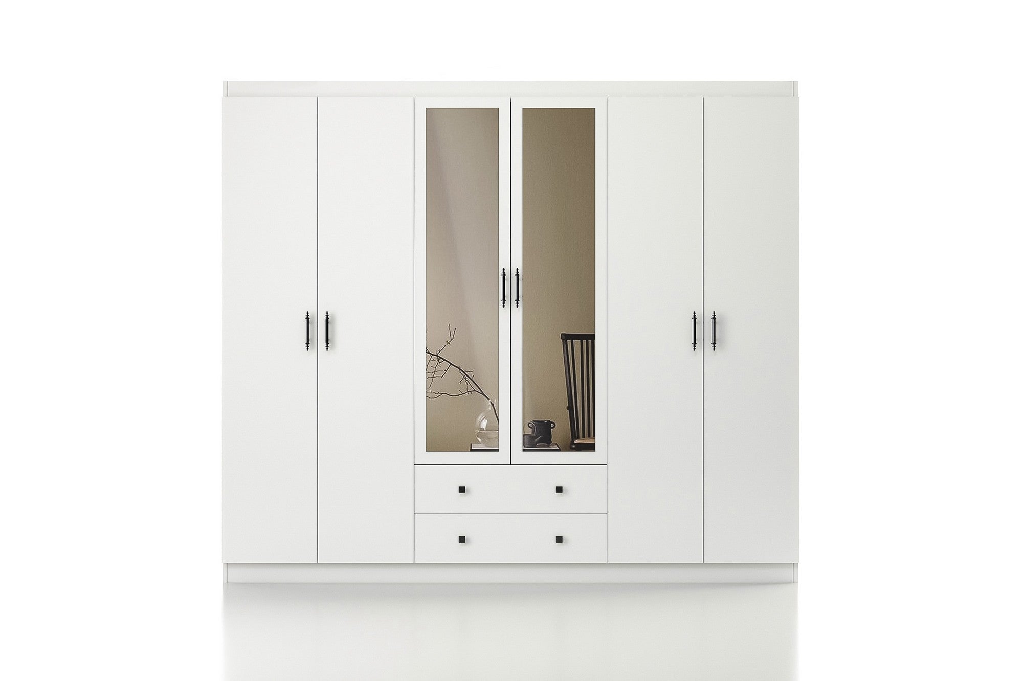 Guarda-roupa branco elegante, 210 x 210 x 50 cm | Painel de partículas 100% revestido em melamina, 18 mm de espessura | Perfeito para quartos modernos e soluções de armazenamento