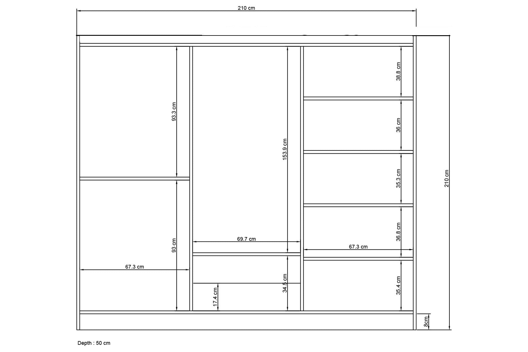 Guarda-roupa branco elegante, 210 x 210 x 50 cm | Painel de partículas 100% revestido em melamina, 18 mm de espessura | Perfeito para quartos modernos e soluções de armazenamento