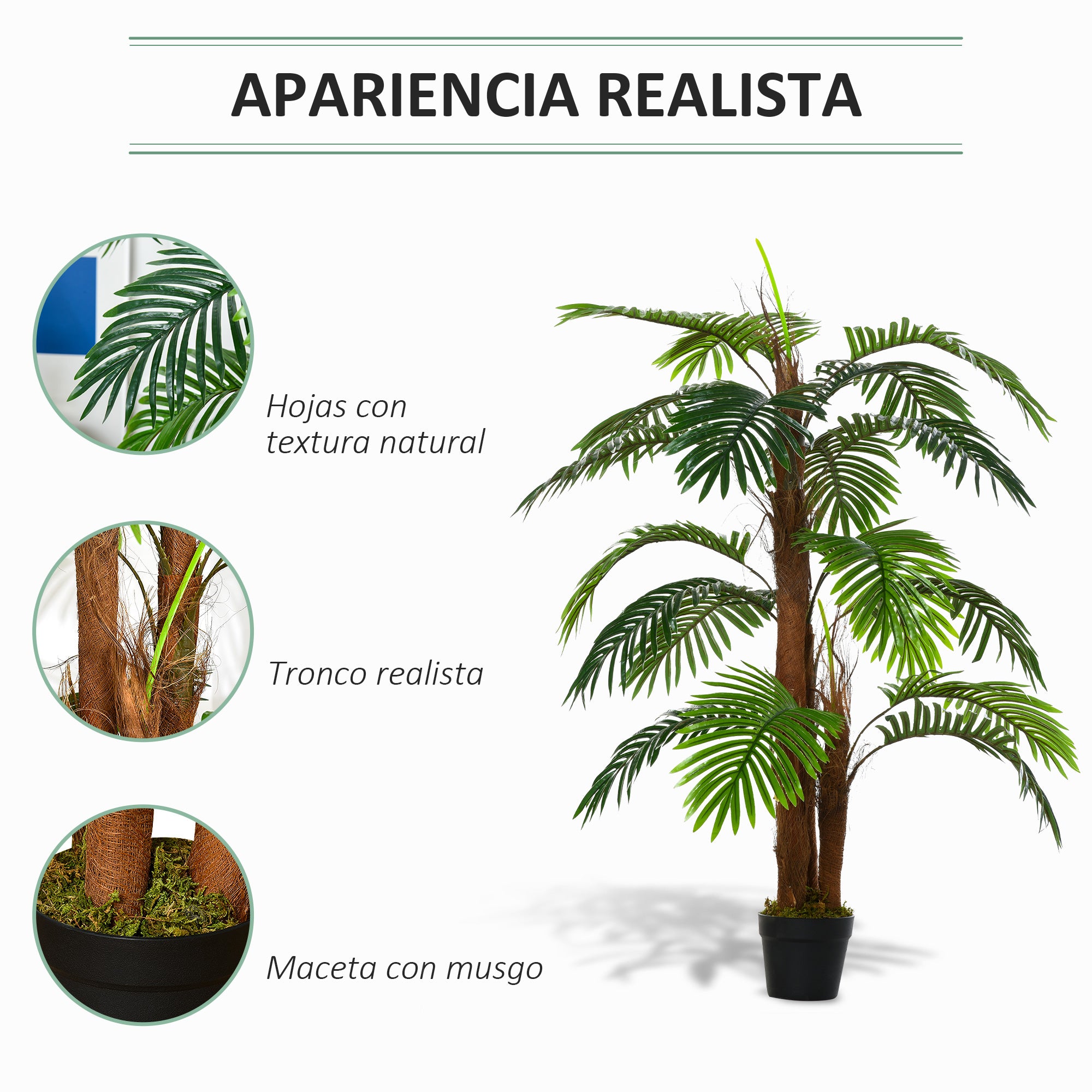 Palmeira Artificial – 120 cm – Verde – PE, PP, PU, Cimento