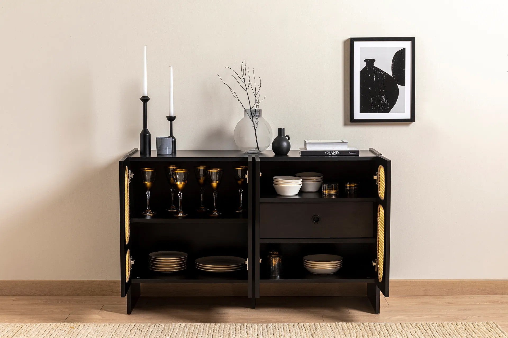 Aparador – 120 cm x 80 cm x 40 cm – Preto – Aglomerado revestido a melamina
