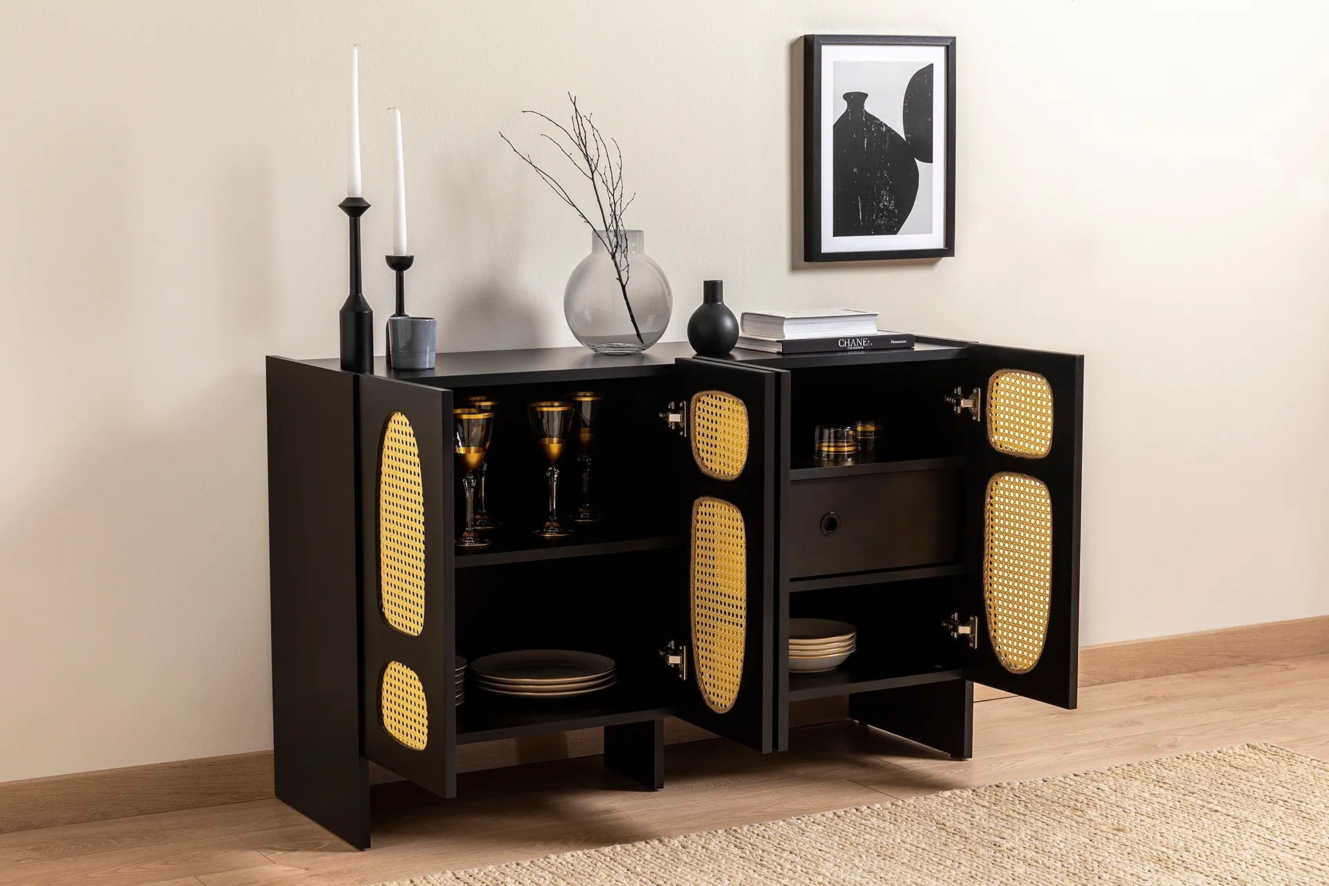 Aparador – 120 cm x 80 cm x 40 cm – Preto – Aglomerado revestido a melamina
