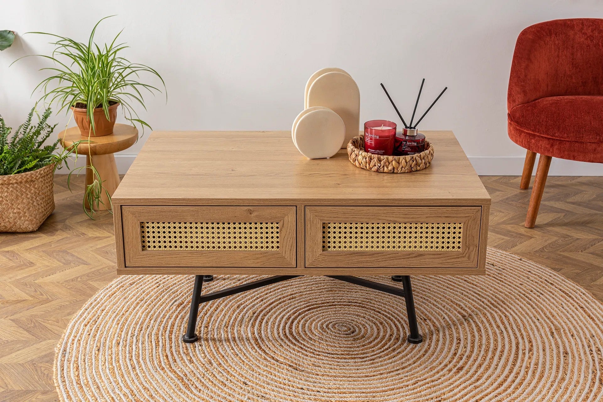 Mesa de Centro – 90 cm x 44 cm x 60 cm – Natural – Aglomerado e Metal
