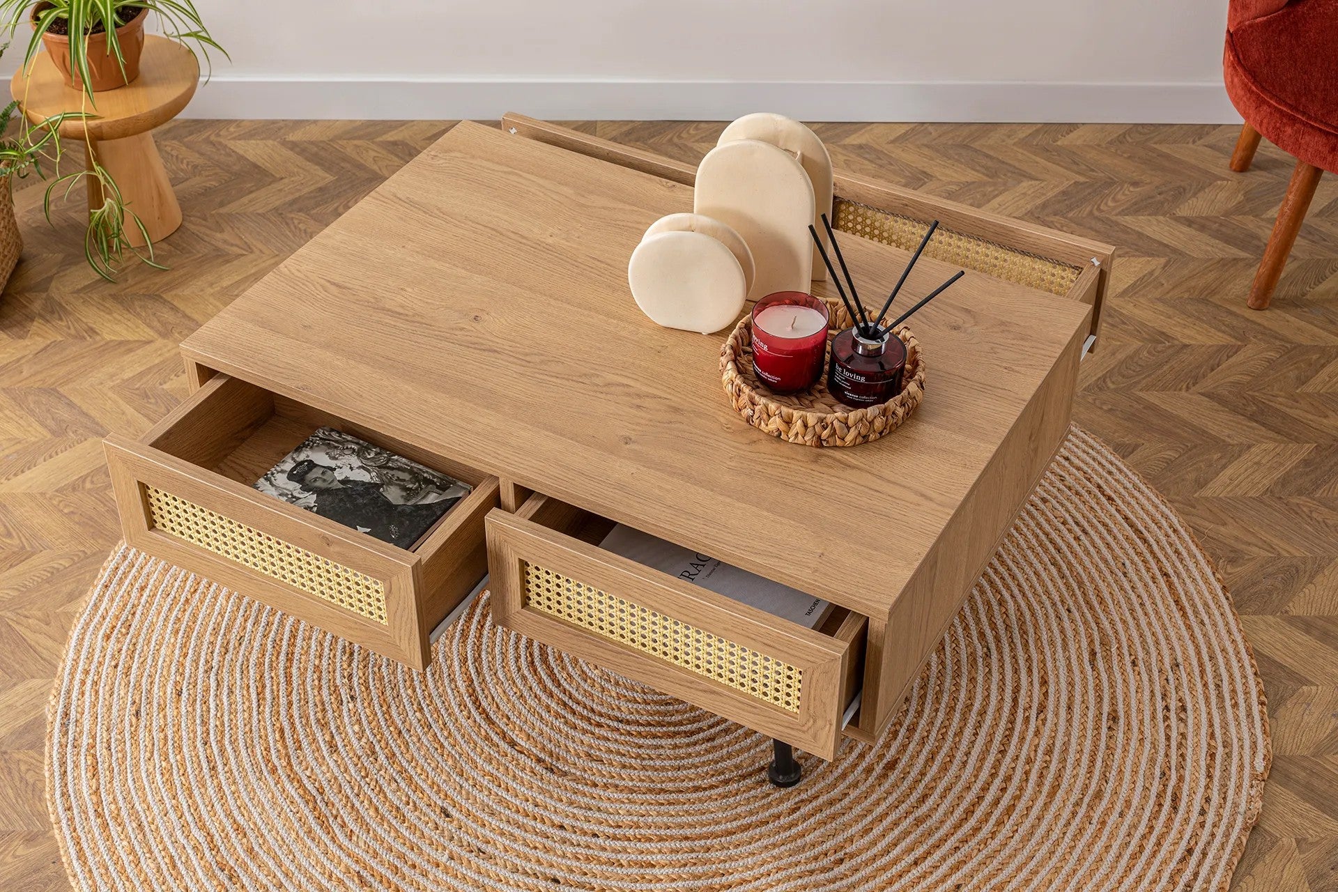 Mesa de Centro – 90 cm x 44 cm x 60 cm – Natural – Aglomerado e Metal