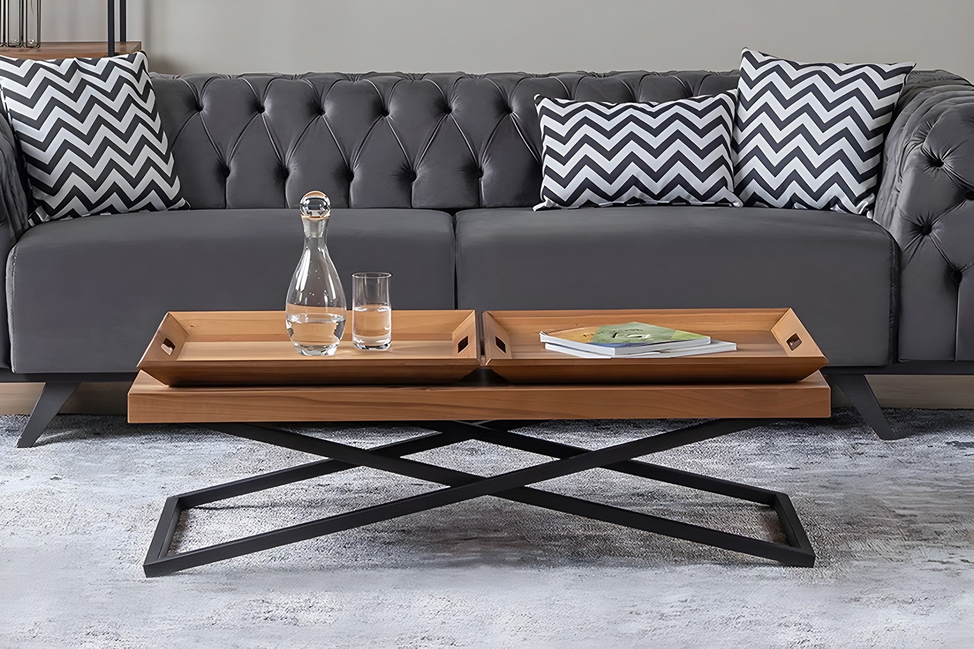 Mesa de Centro – 120 cm x 42 cm x 60 cm – Nogueira – MDF