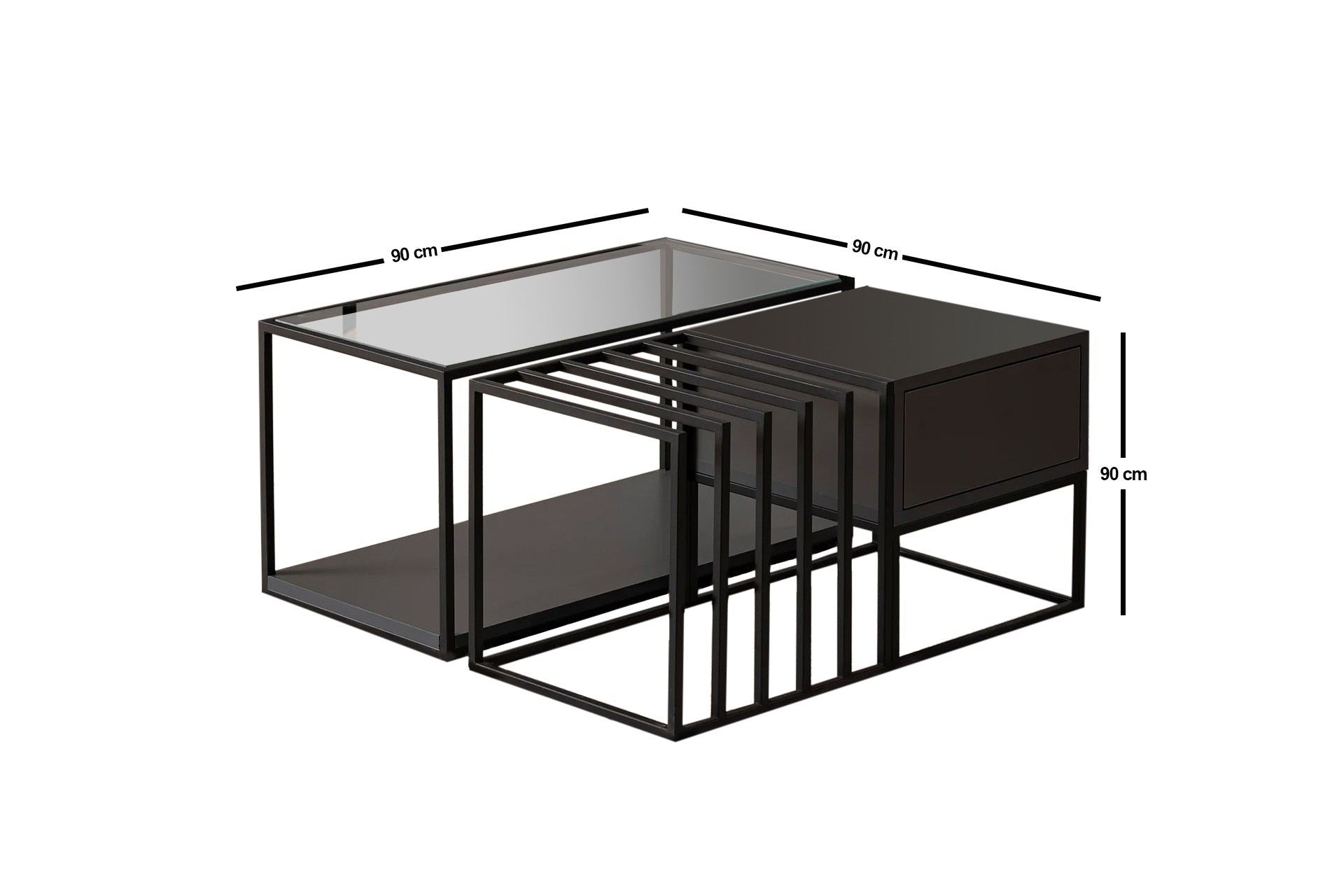 Mesa de Centro – 90 cm x 37 cm x 90 cm – Preto – Aglomerado com revestimento de melamina