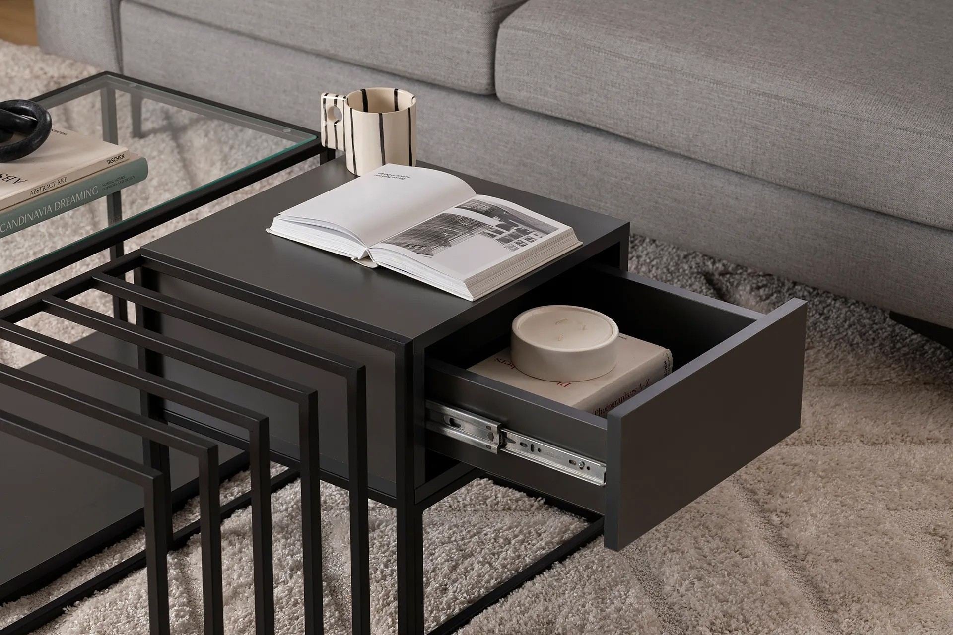 Mesa de Centro – 90 cm x 37 cm x 90 cm – Preto – Aglomerado com revestimento de melamina