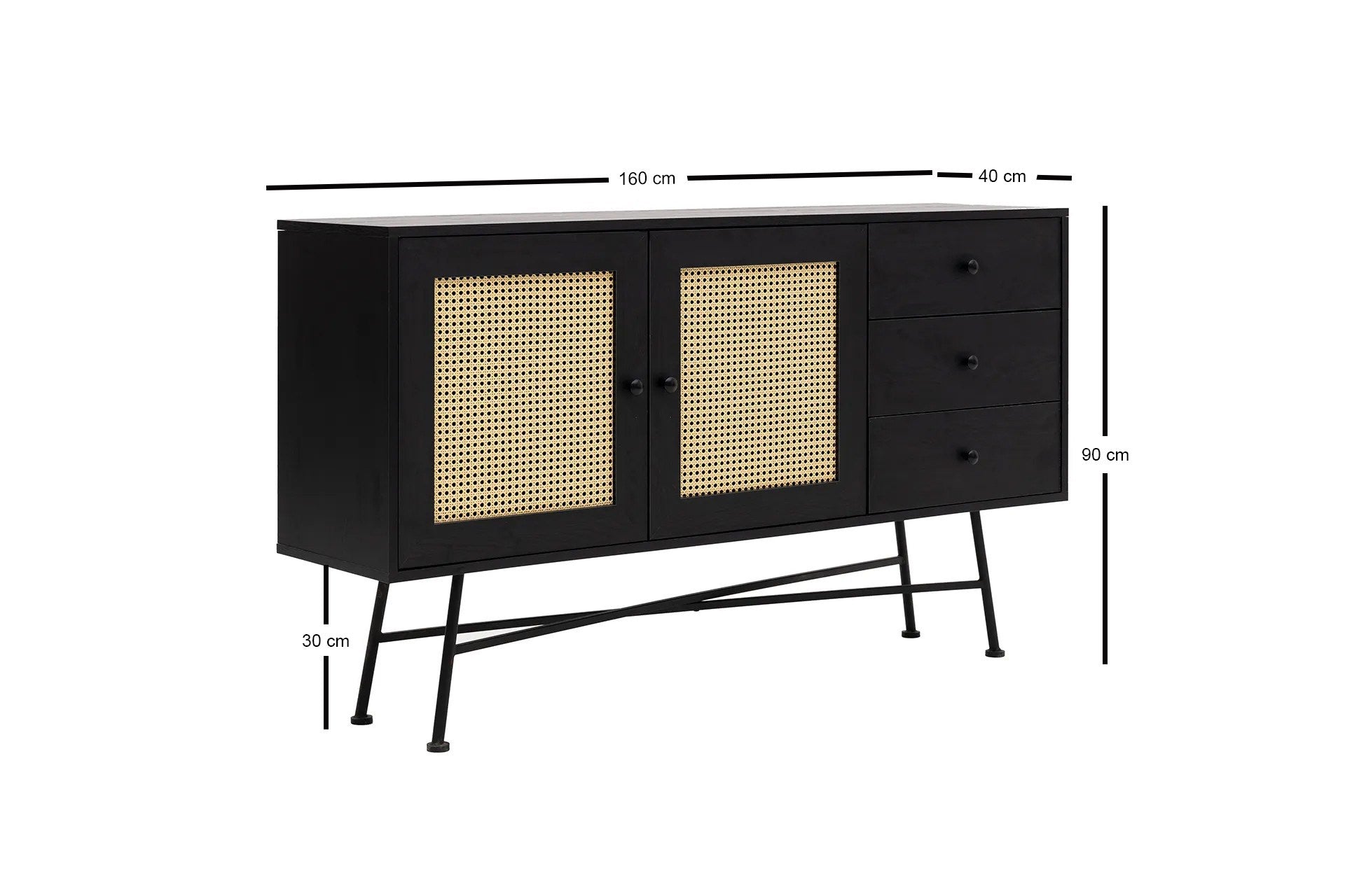 Aparador – 160 cm x 90 cm x 40 cm – Preto – Aglomerado revestido a melamina