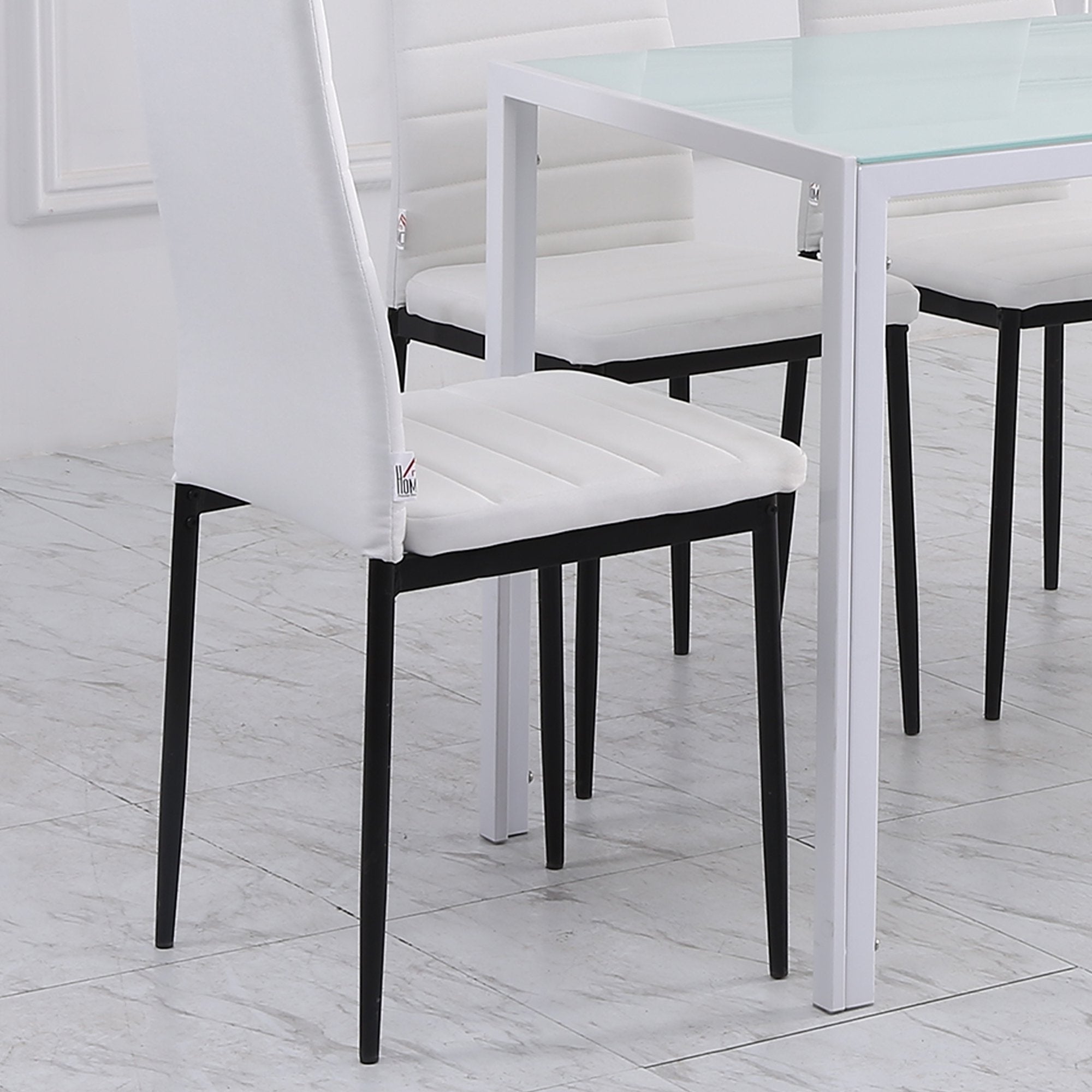 Conjunto de 4 Cadeiras de Sala de Jantar Estofadas em Linho Branco – 41x50x97cm – Branco – Linho Sintético